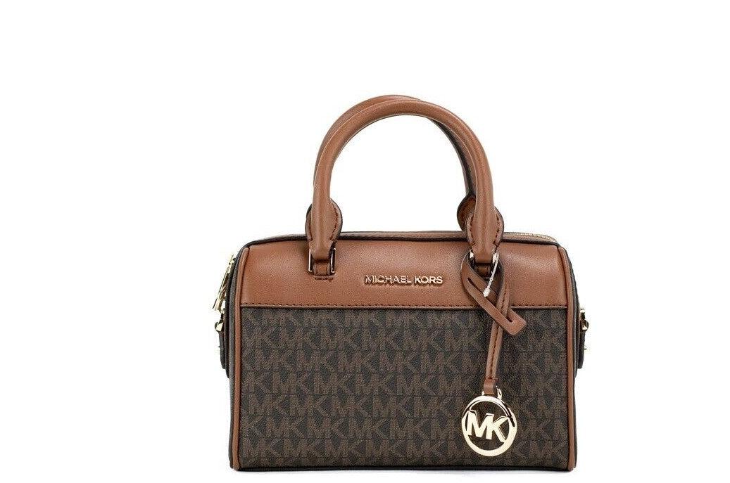 Michael Kors Travel Xs Brown Signature Leather Duffle Crossbody Handbag  Purse in Black | Lyst