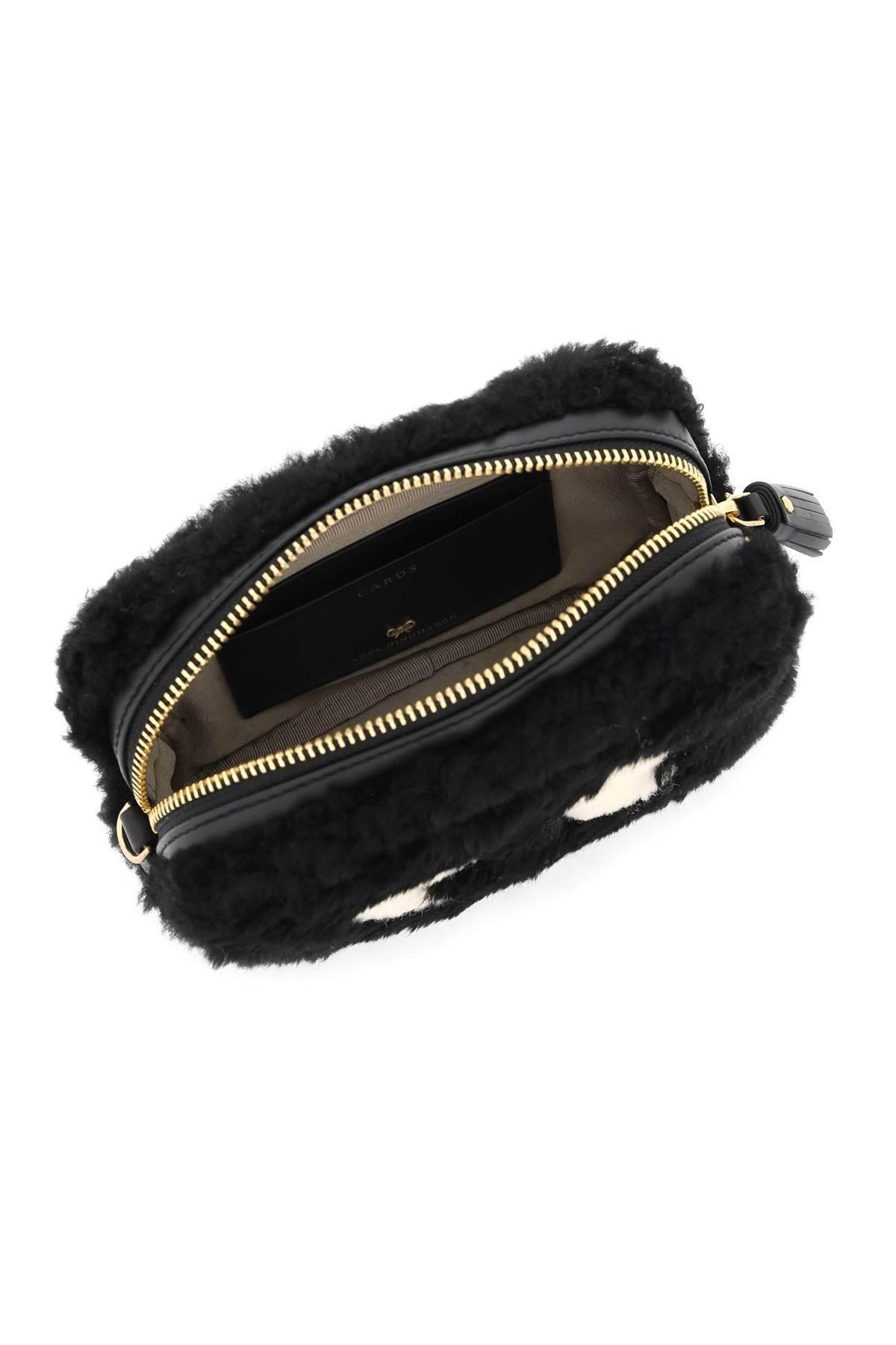 Anya Hindmarch Shearling Mini Eyes Crossbody Bag in Black | Lyst