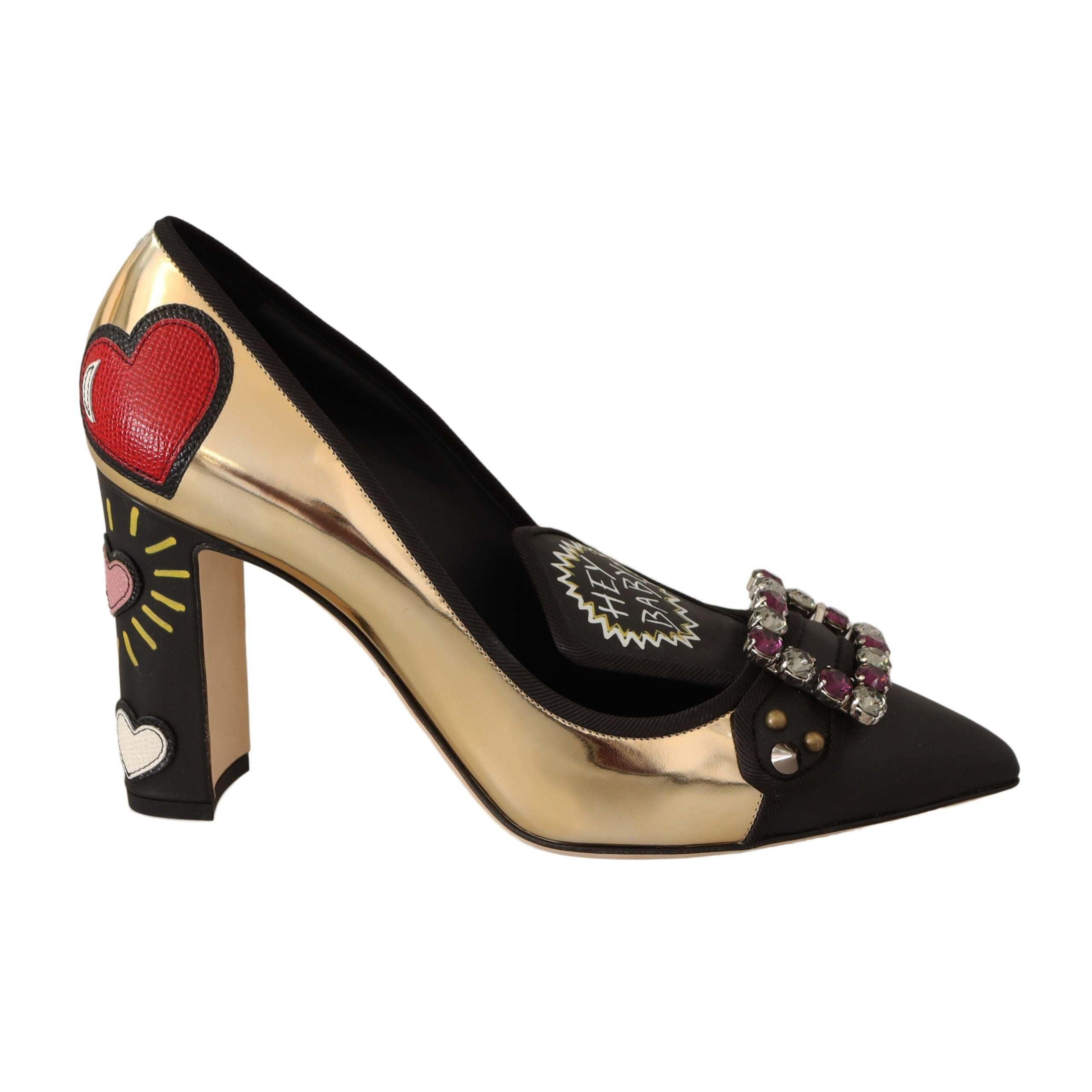 & Gabbana Gold Black Leather Crystal Pumps | Lyst