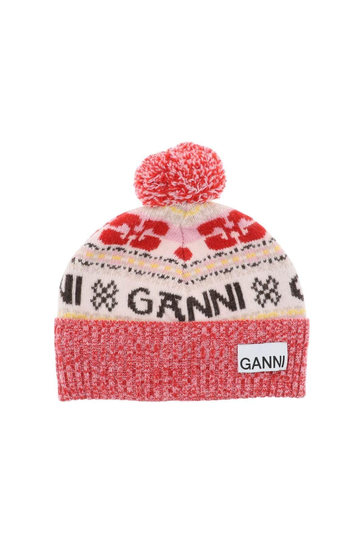 Ganni Recycled Wool Beanie Hat in Red | Lyst