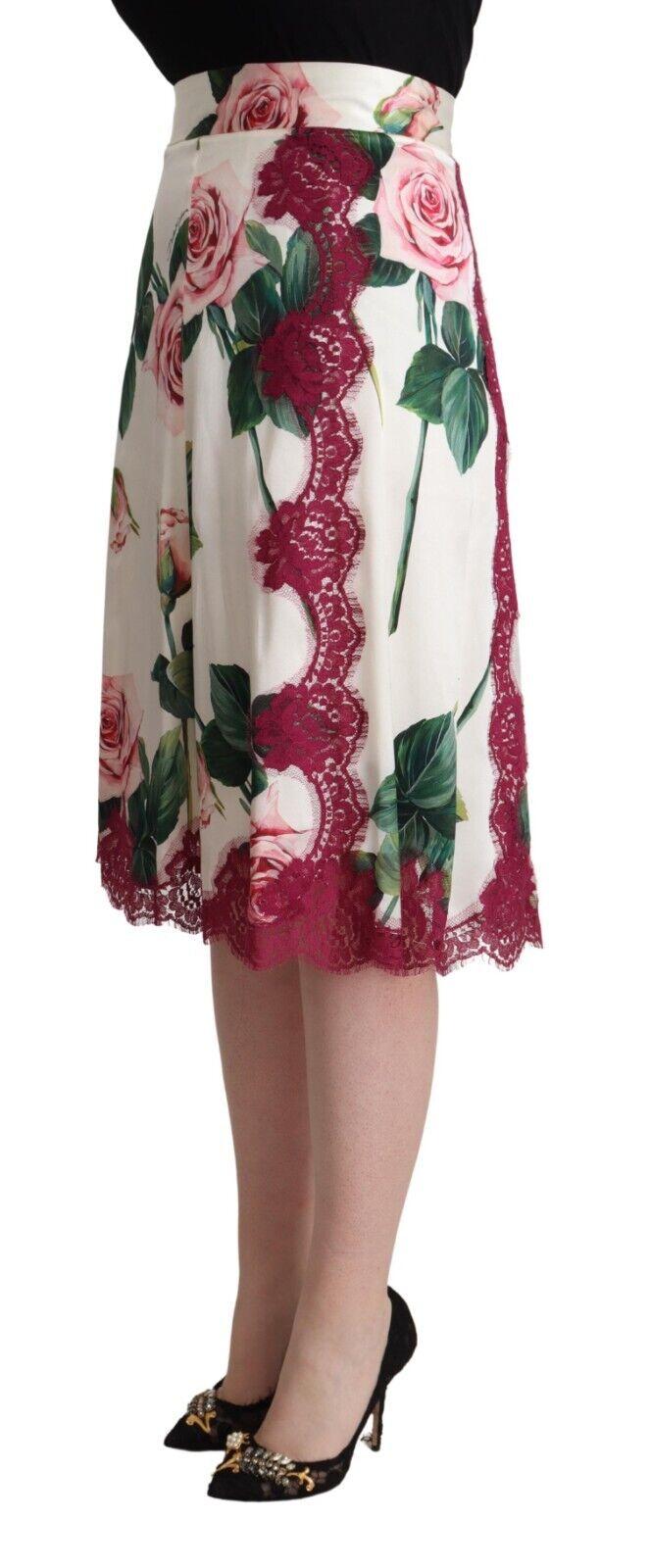 Dolce & Gabbana Rose Print High Waist Midi A-line Skirt in Black | Lyst