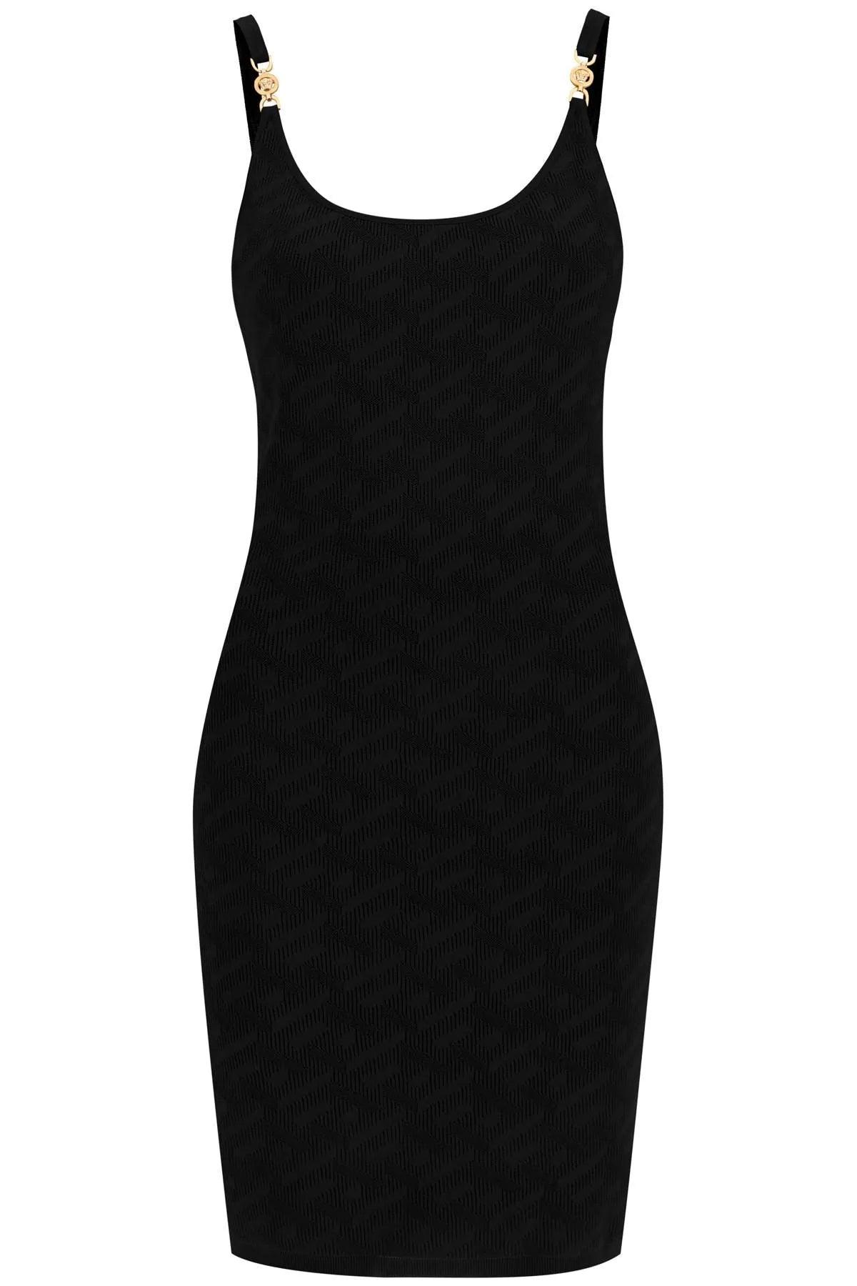 Versace 'la Greca' Knitted Mini Dress in Black | Lyst