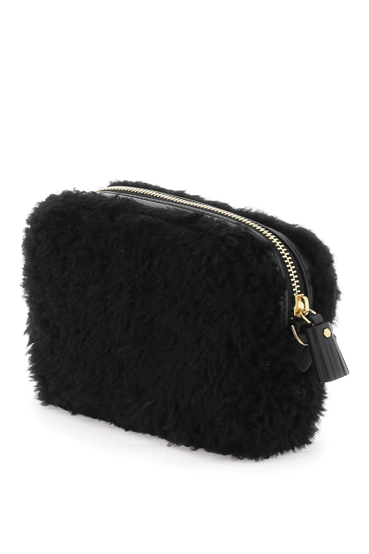 Anya Hindmarch Shearling Mini Eyes Crossbody Bag in Black | Lyst