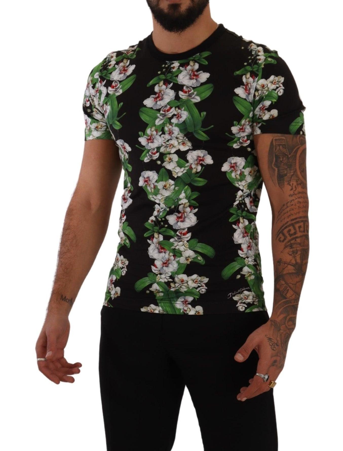 Dolce & Gabbana Black Floral Print Crewneck T-shirt for Men | Lyst