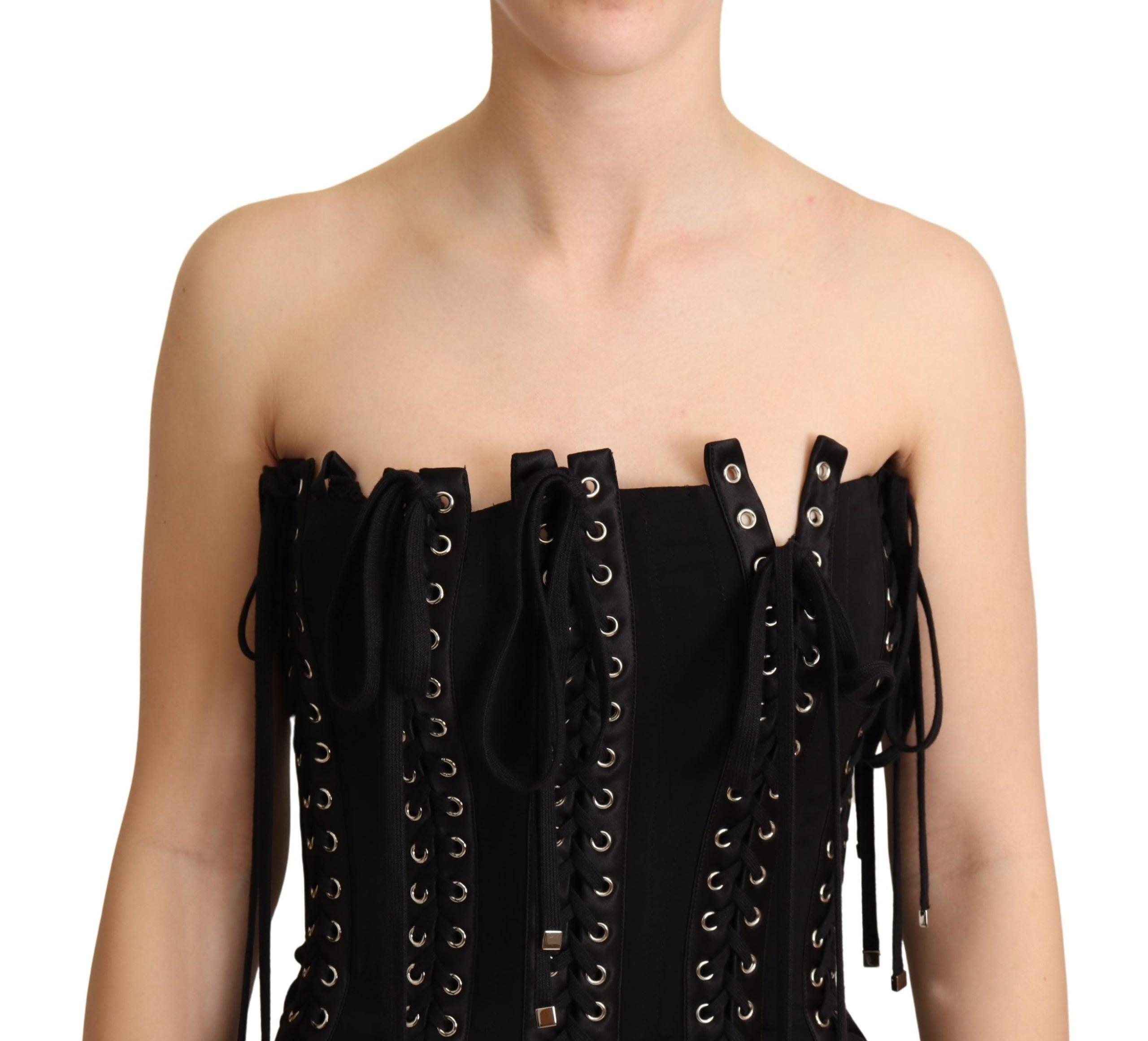 Saks så meget Elemental Dolce & Gabbana Black Cady Sleeveless Lace Up Bodycon Dress | Lyst