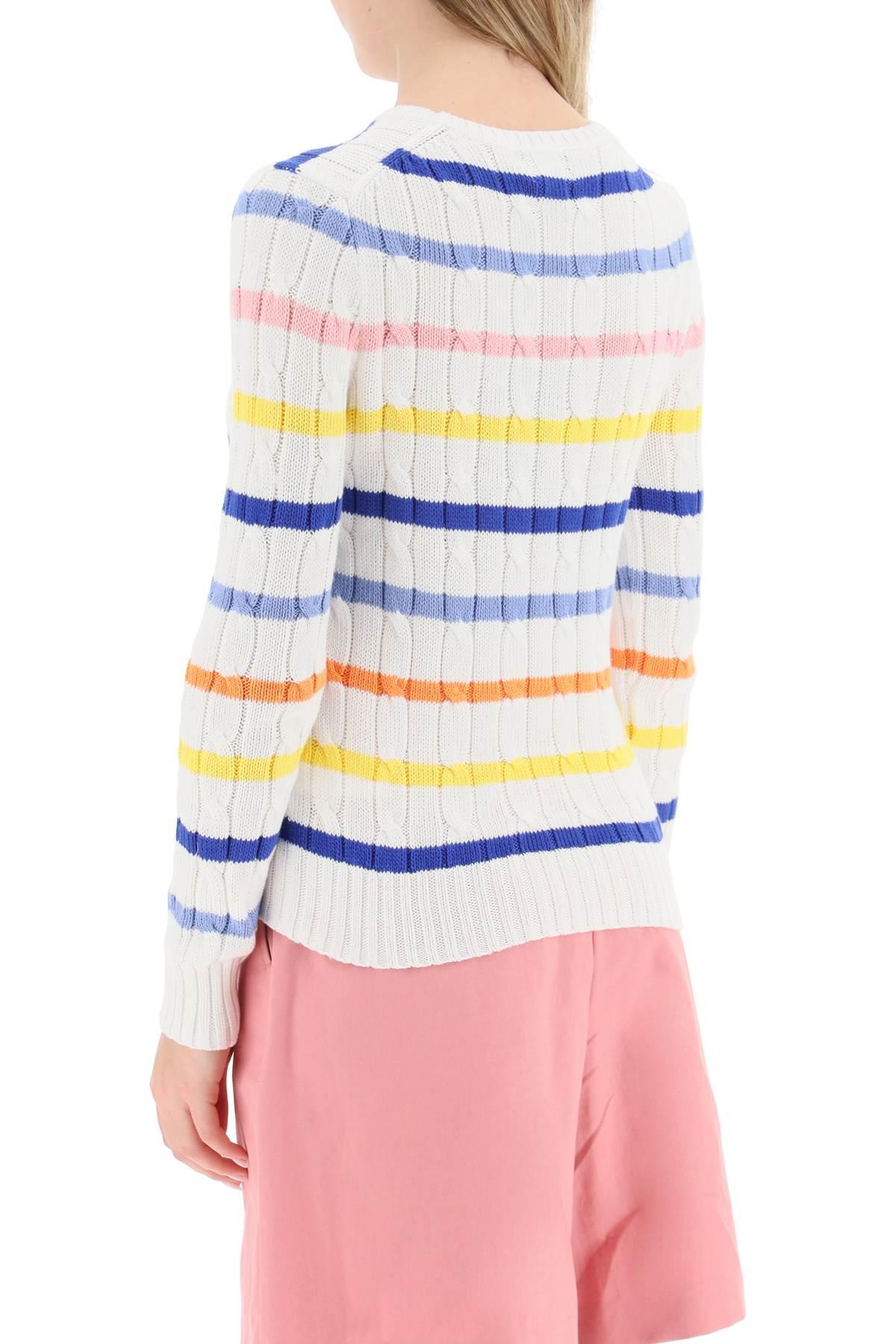 Polo Ralph Lauren Striped Cable Knit Sweater in Gray | Lyst