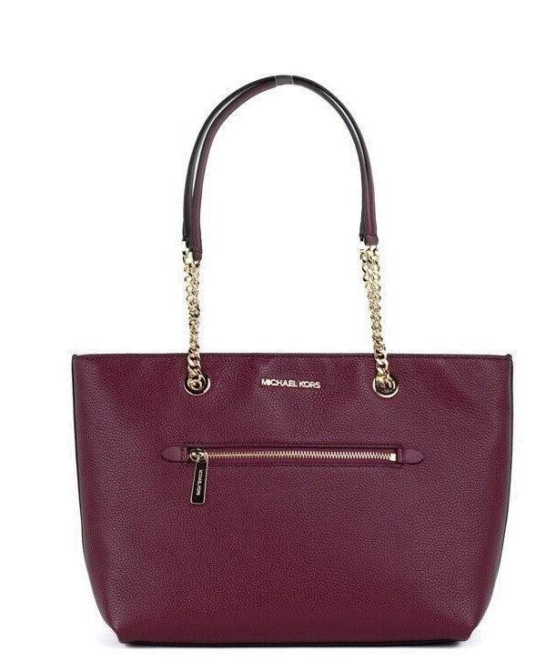Michael Kors Jet Set Medium Mulberry Leather Front Zip Chain Tote Bag  Handbag in Purple | Lyst