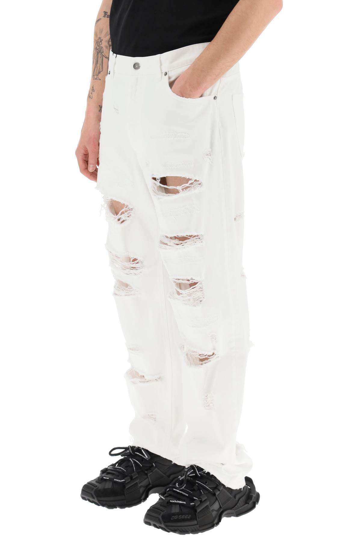 Dolce & Gabbana baggy-fit Re-edition Jeans In Destroyed Denim in White for  Men | Lyst