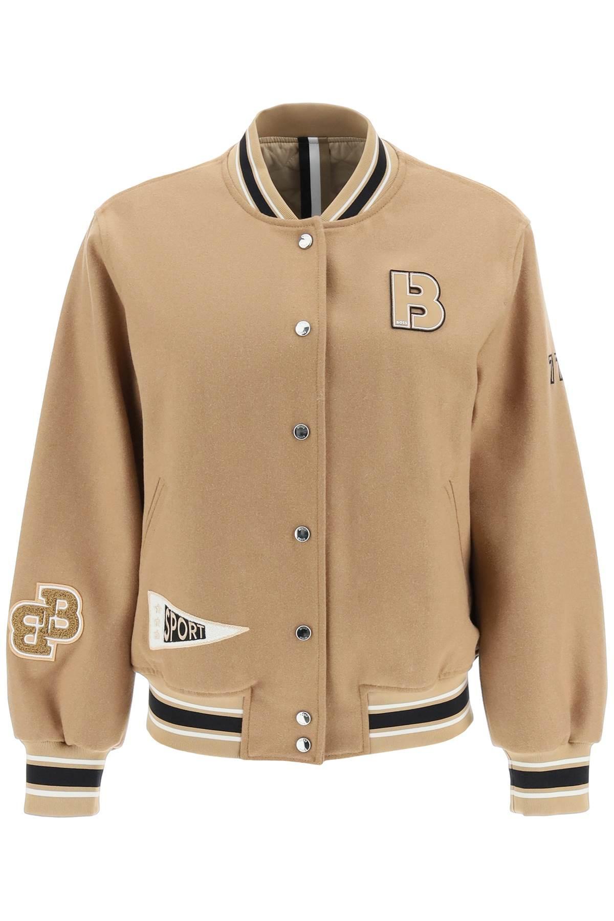 BOSS by HUGO BOSS Logo Patch Varsity Jacket in Natural | Lyst