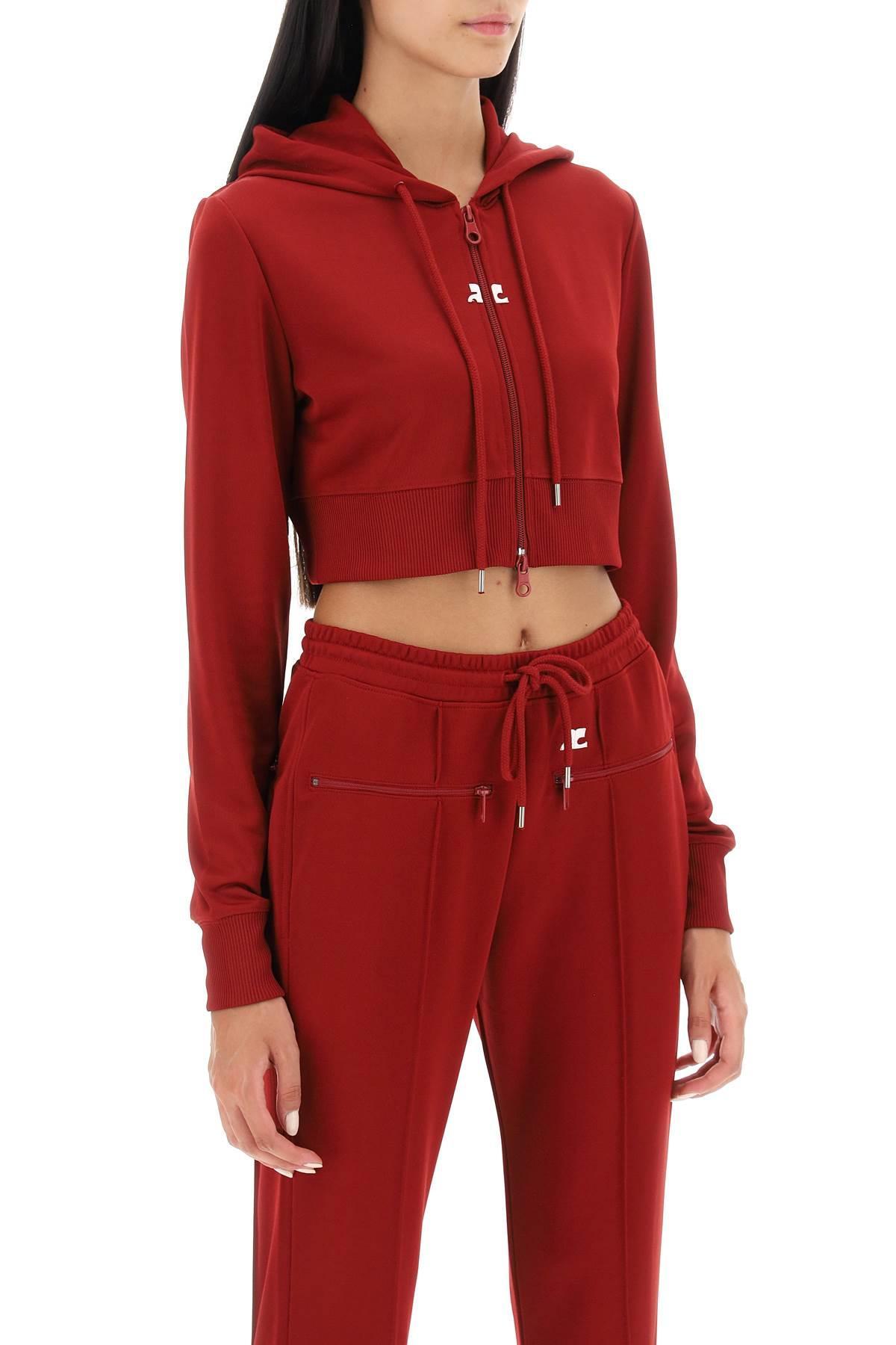Courreges Cropped Hoodie in Red | Lyst UK