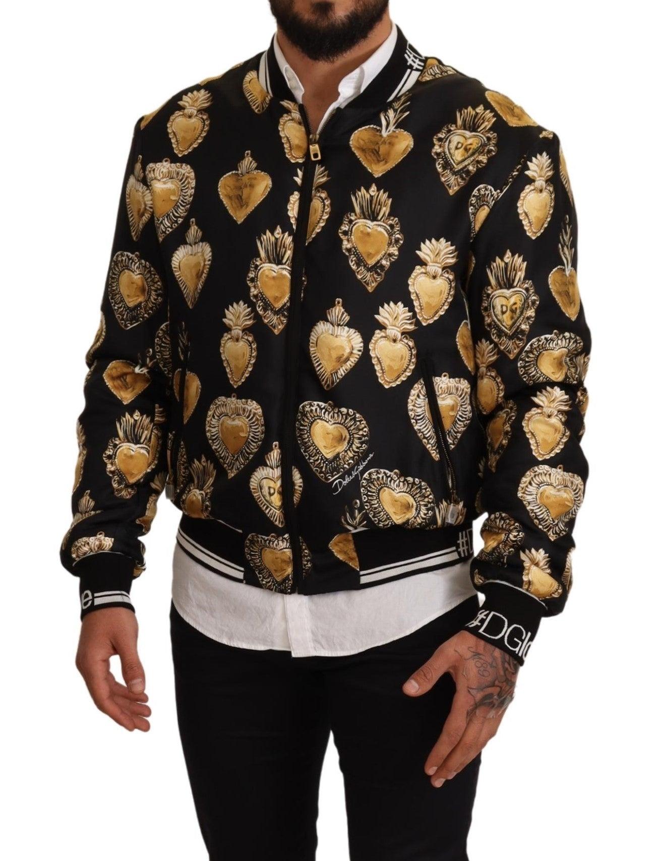 Dolce & Gabbana Black Silk Sacred Heart Bomber Coat Jacket for Men | Lyst