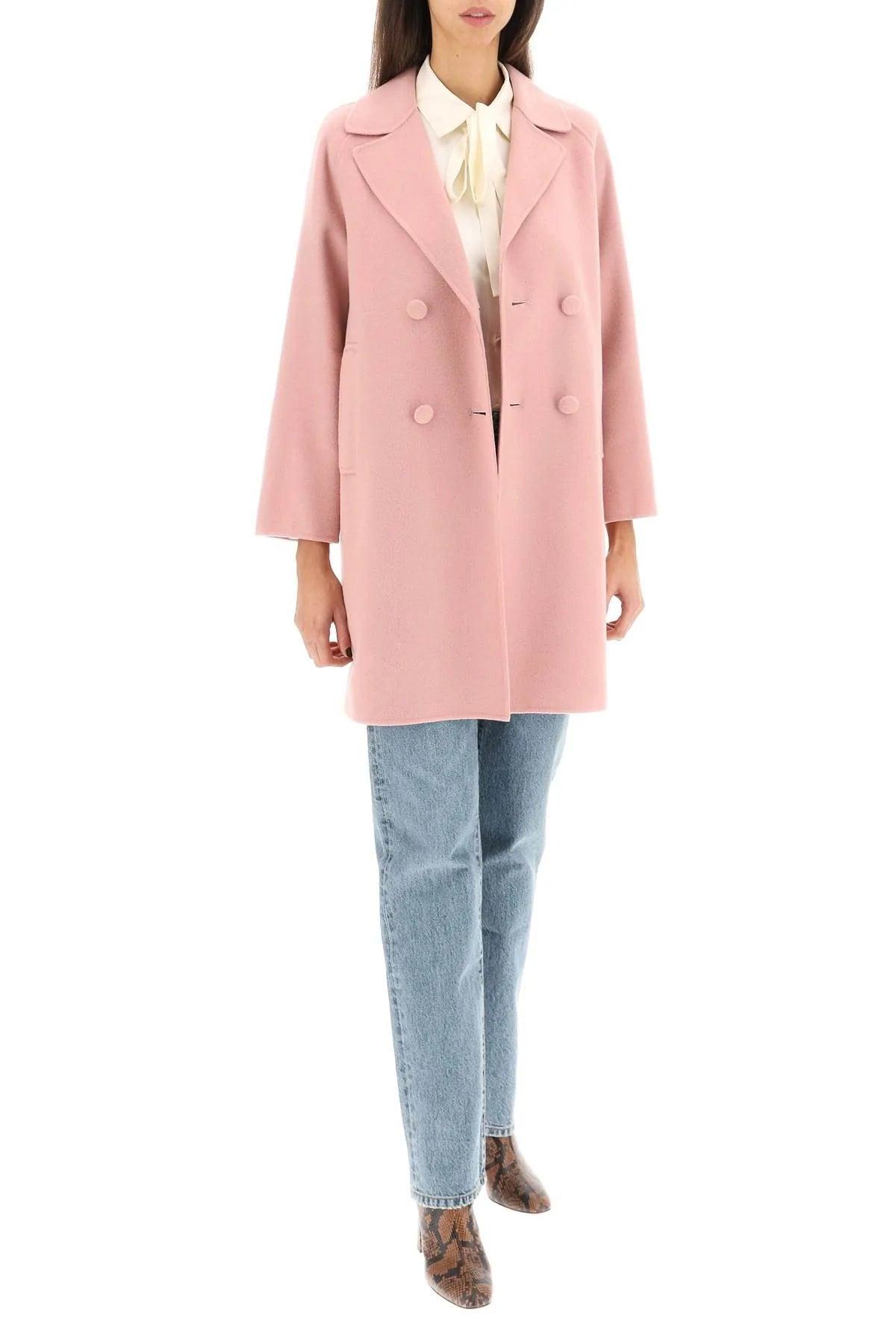 Weekend by Maxmara 'rivetto' Double Breasted Midi Coat In Virgin Wool Blend  Pink Wool | Lyst