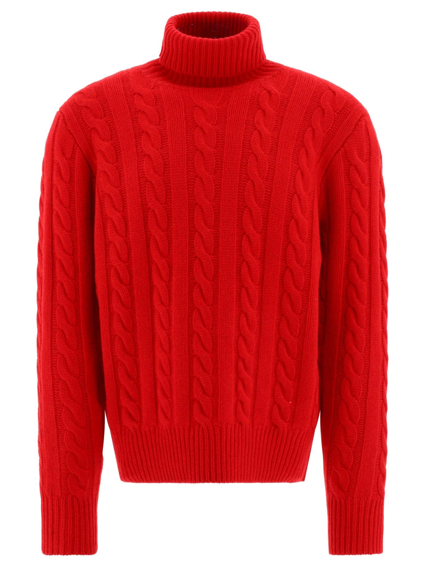 Polo Ralph Lauren Cable-knit Turtleneck Sweater in Red for Men | Lyst
