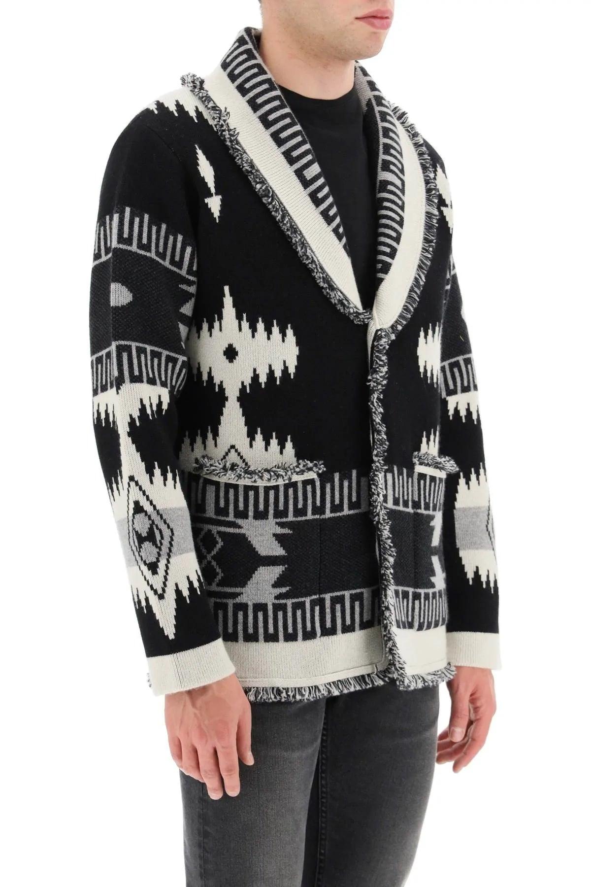 Alanui Icon Cardigan In Cashmere Jacquard in Black for Men | Lyst