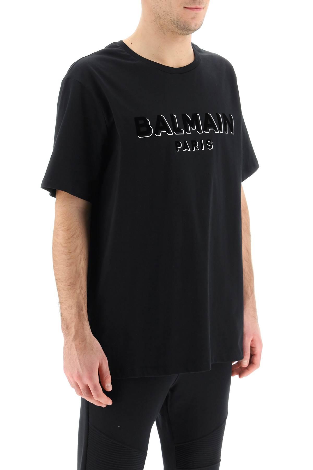 Balmain Flock & Foil Logo T-shirt in Black for Men | Lyst