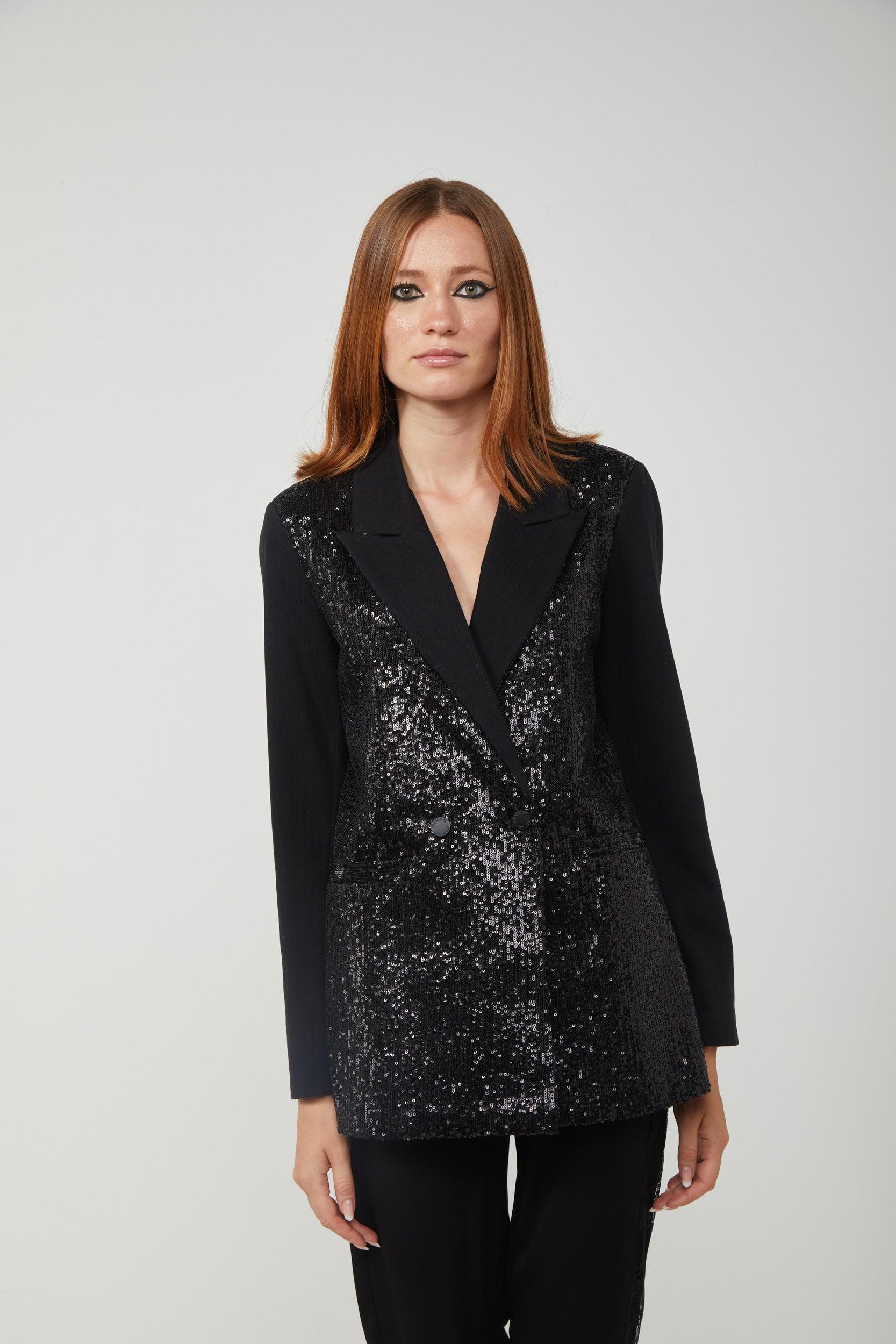 Pinko Cotton Black Blazer With Sequins | Lyst