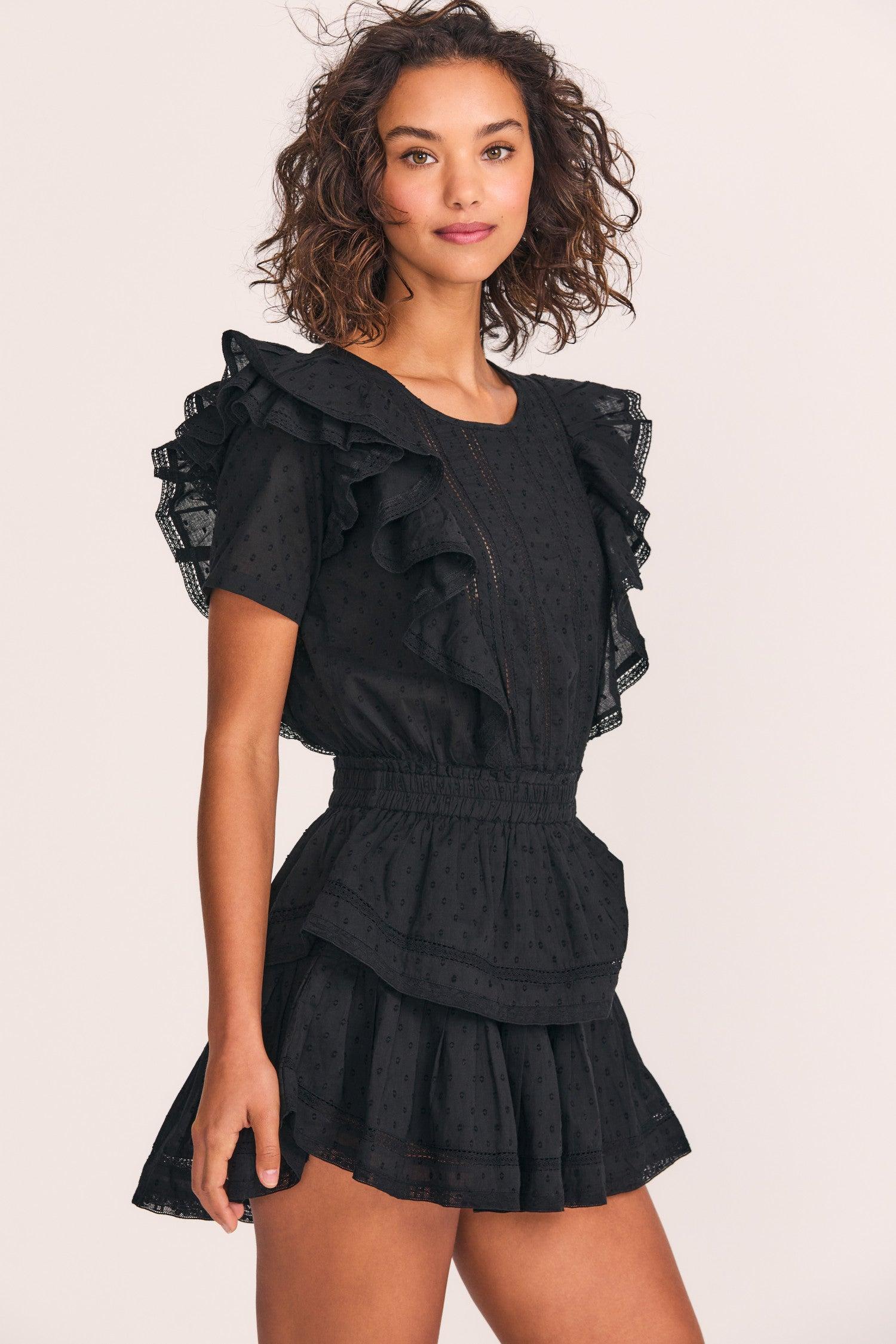 LoveShackFancy Natasha Mini Dress in Black | Lyst