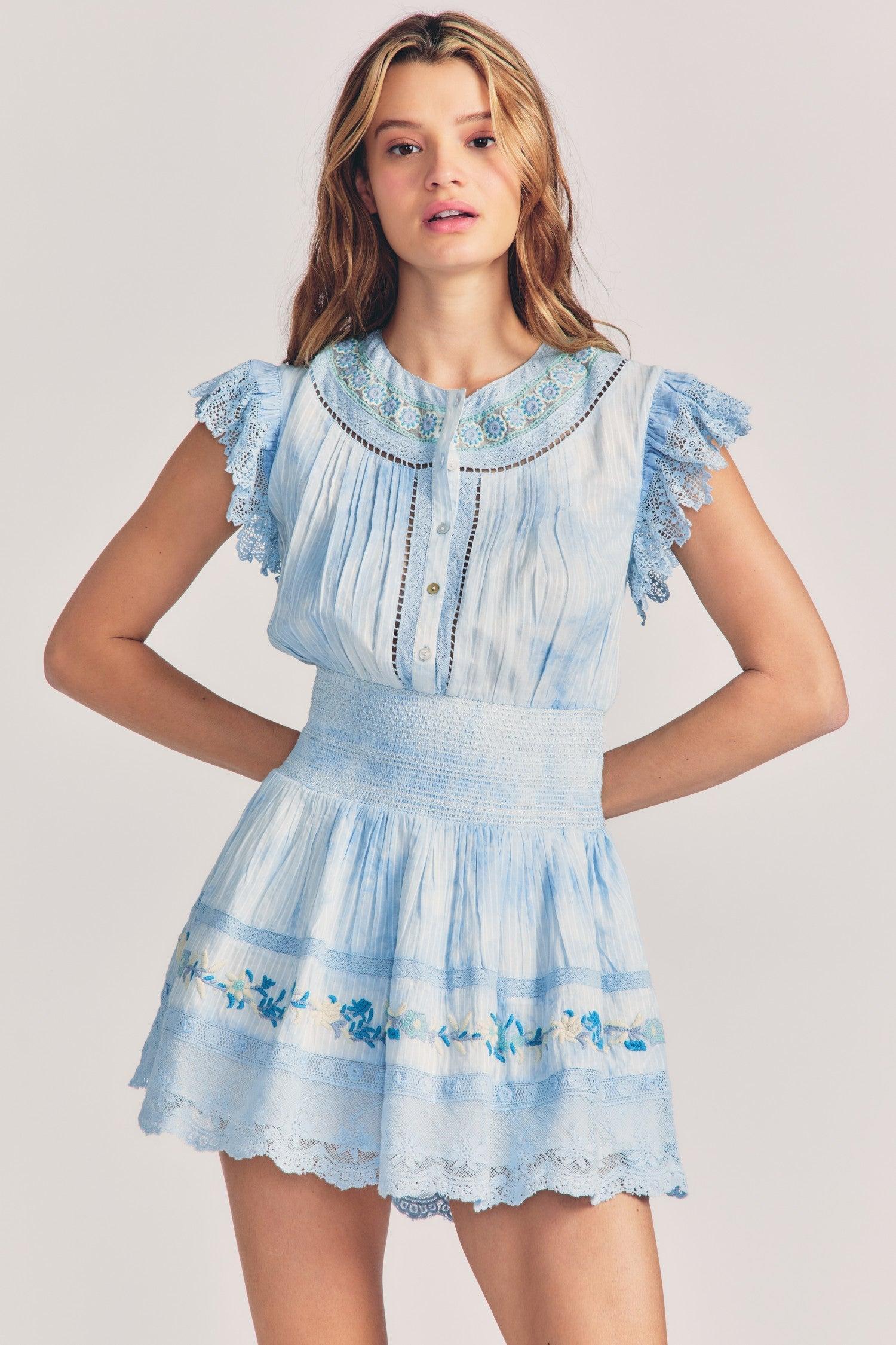 LoveShackFancy Fontana Mini Dress in Blue Lyst