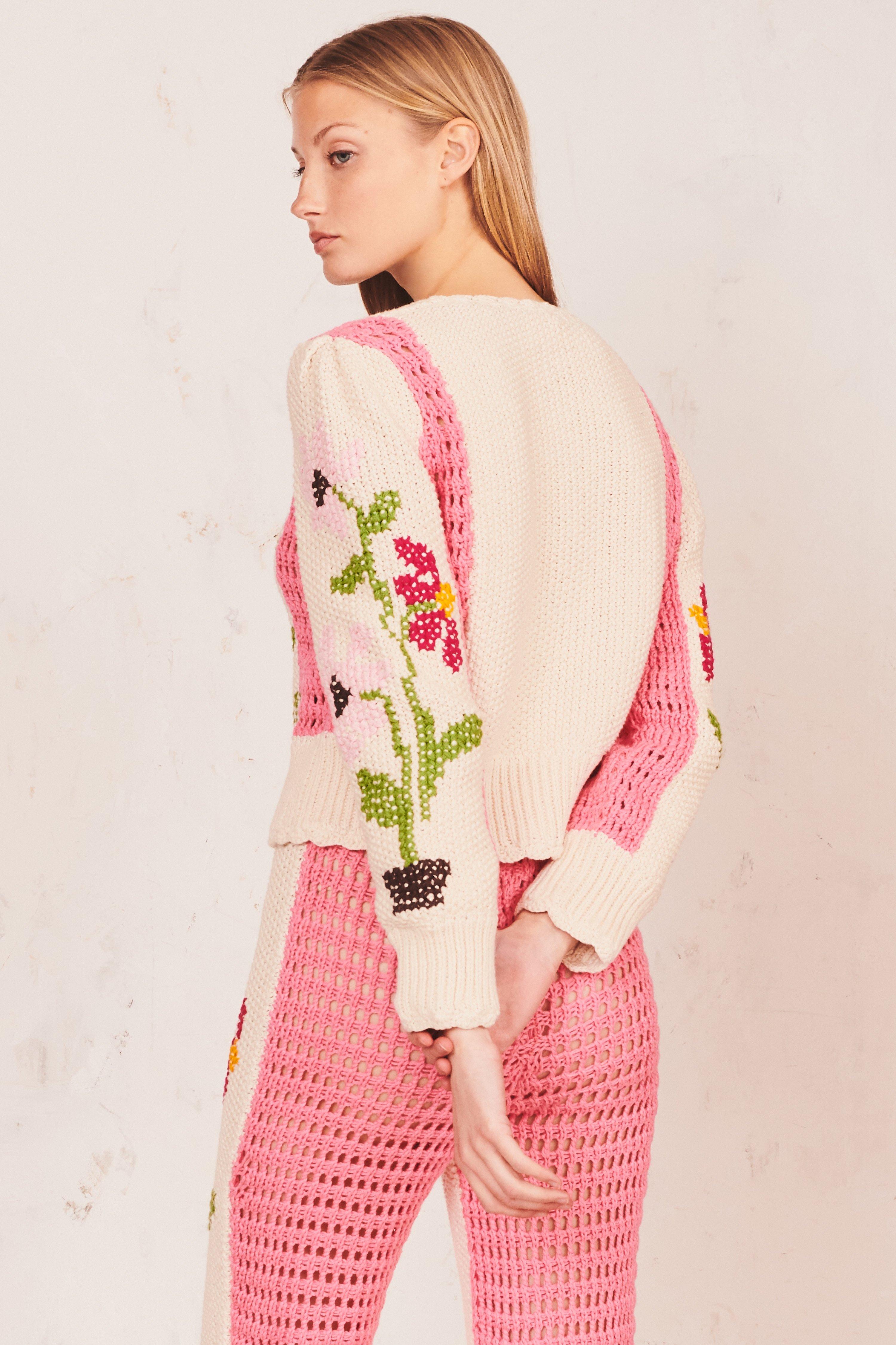 LoveShackFancy Flossie Sweater in Pink Daisy (Pink) - Lyst