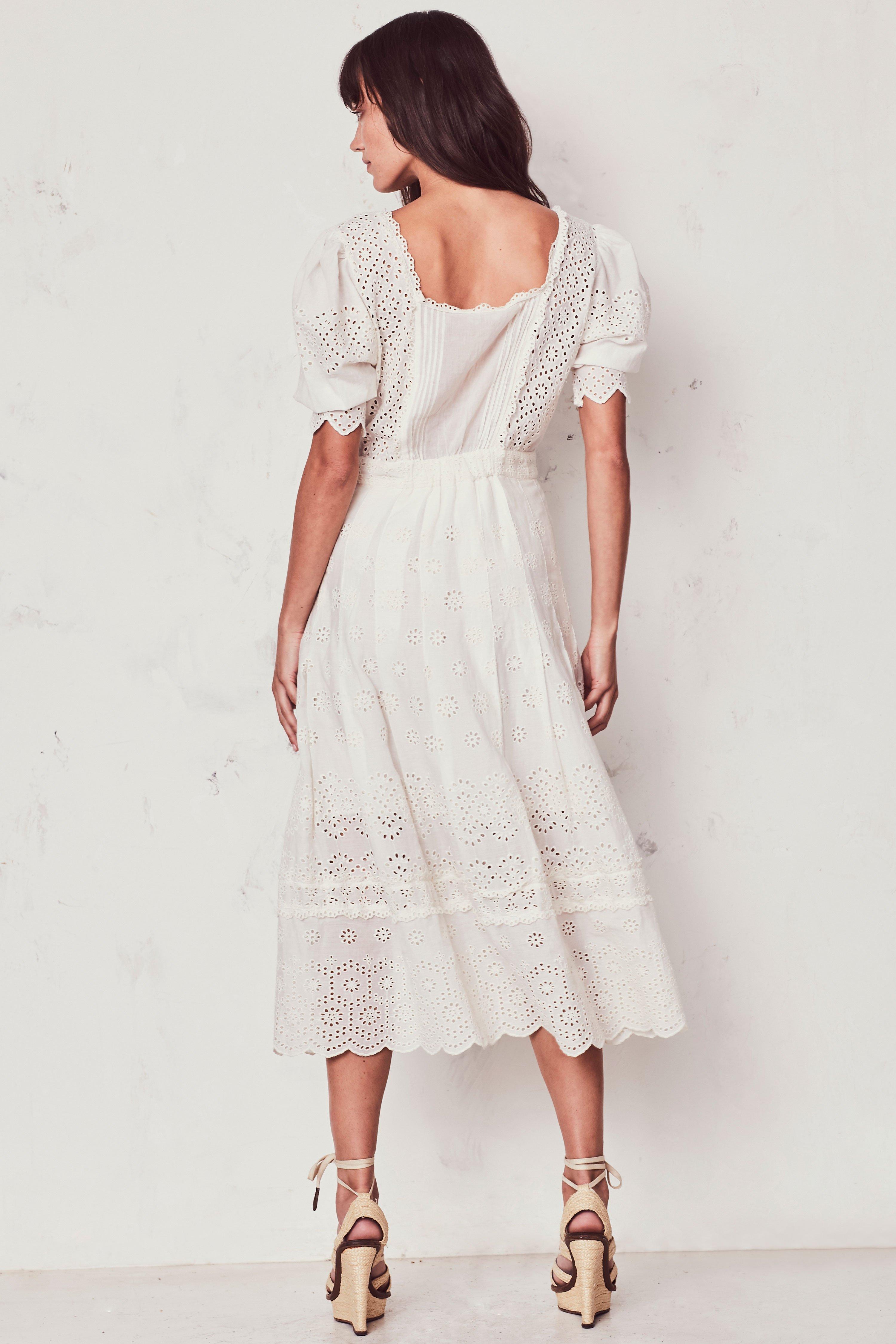LoveShackFancy Cotton Helena Dress in Ivory (White) - Lyst