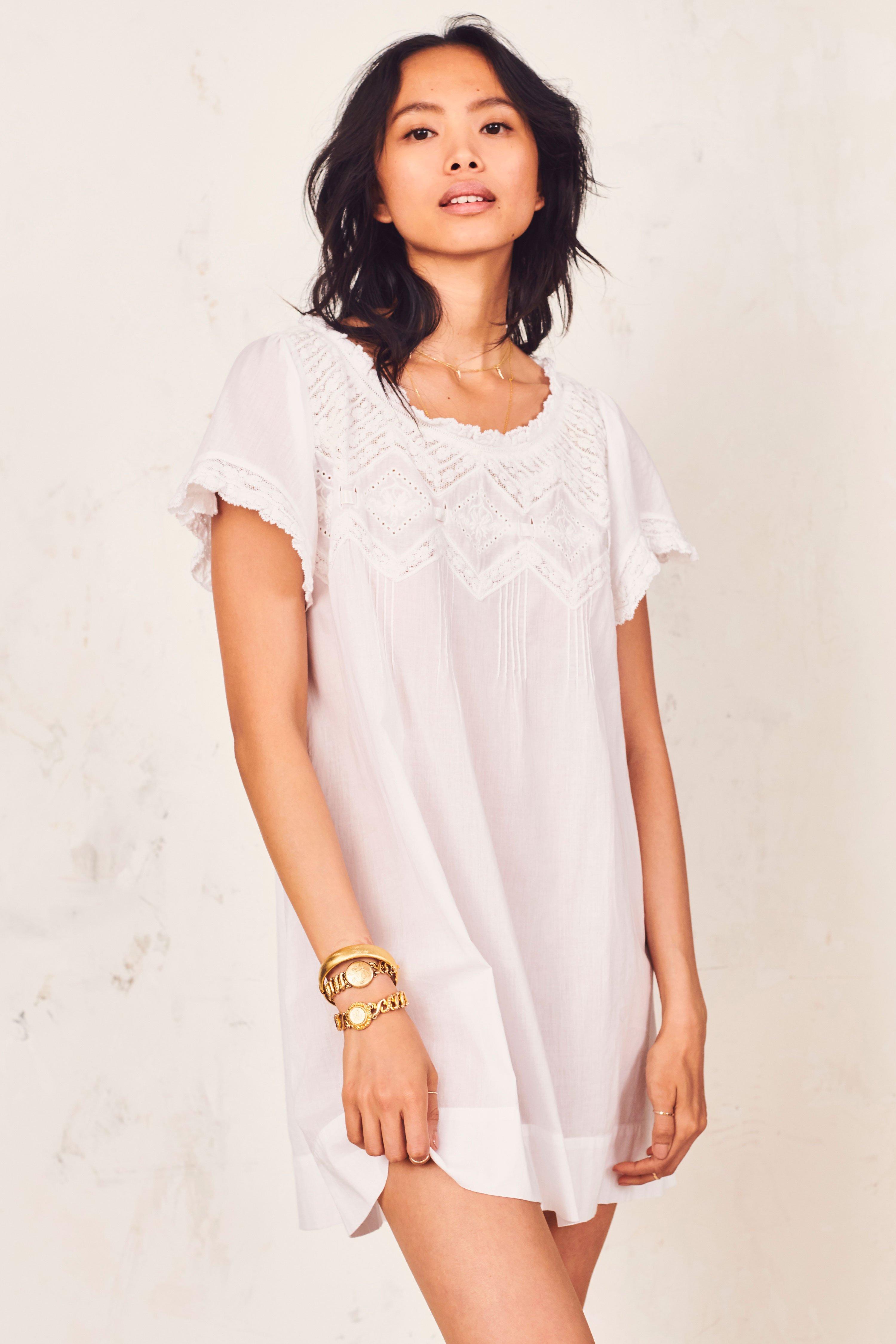 LoveShackFancy Cotton Mini Yani Dress in White - Lyst