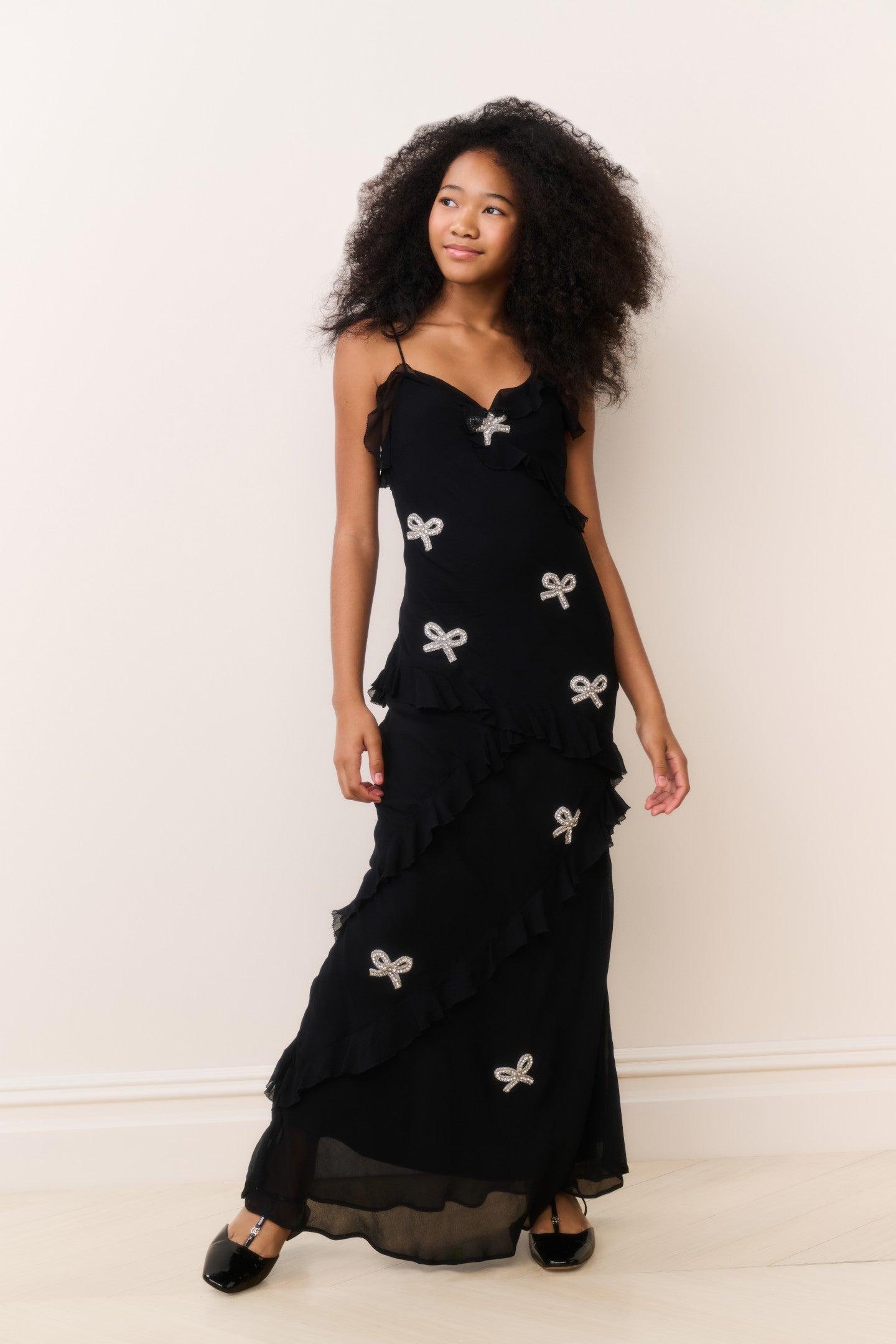 LoveShackFancy Tween Mini Rialto Crystal Bow Dress For in Black | Lyst