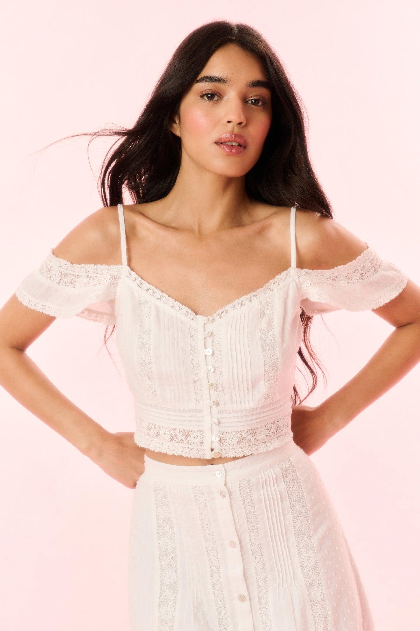 open shoulder ruffle top
