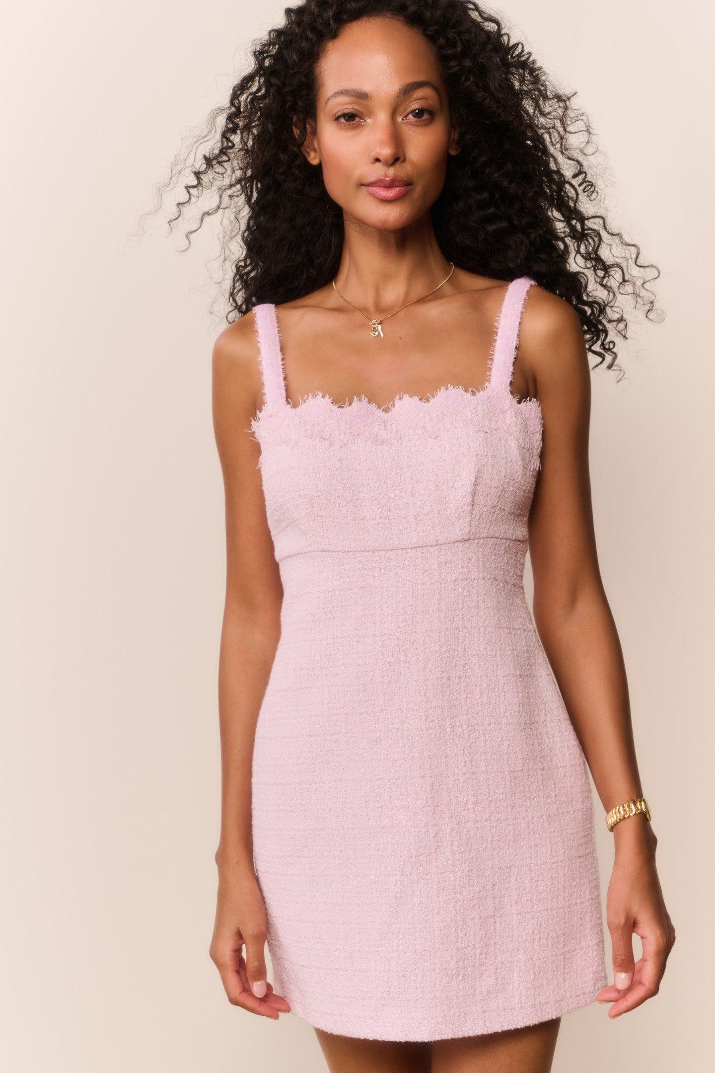 chinese dress ladies Pink x Loveshackfancy Lace Trim Satin Mini Dress Pink Tulip Shine Ribbon / XXL