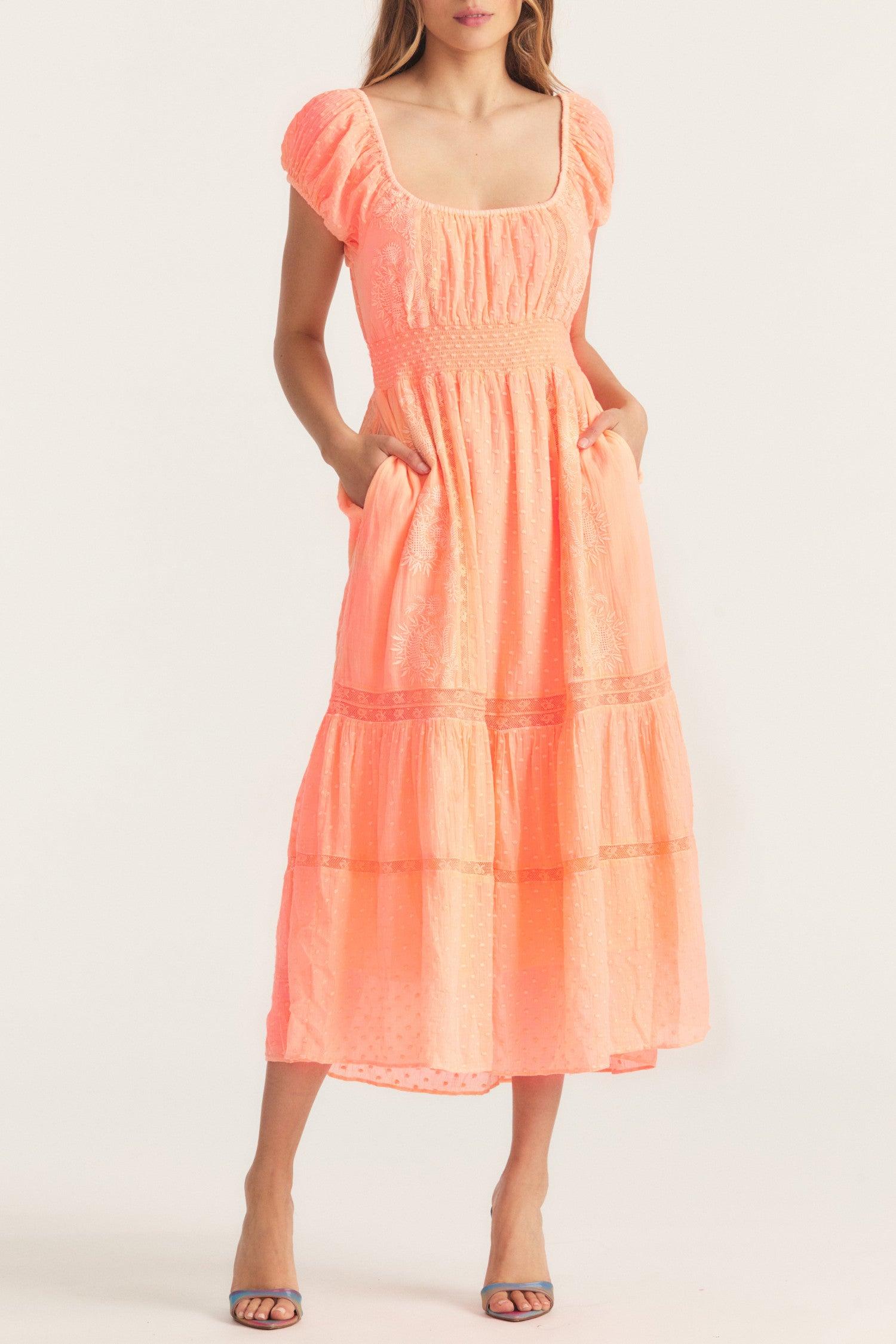 LoveShackFancy Vernon Midi Dress in Orange Lyst