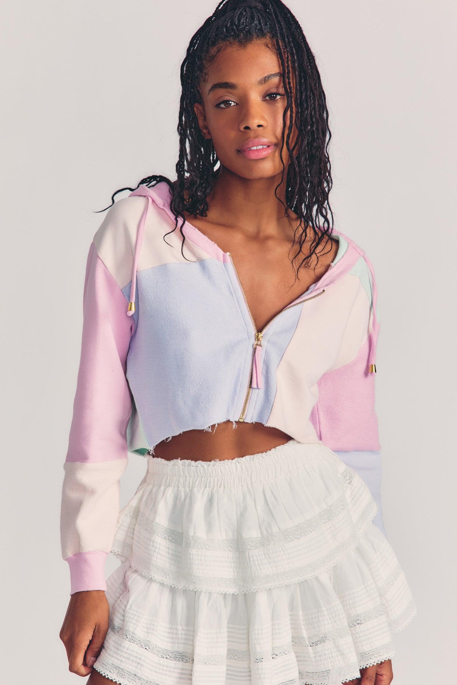 LoveShackFancy Alden Cropped Zip-up Hoodie | Lyst