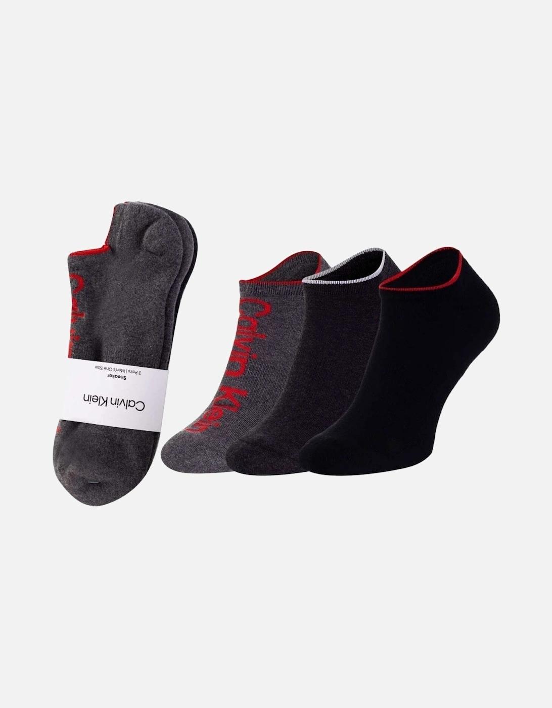Calvin Klein 3-Pack Logo Sports Trainer Socks, Melange in Black