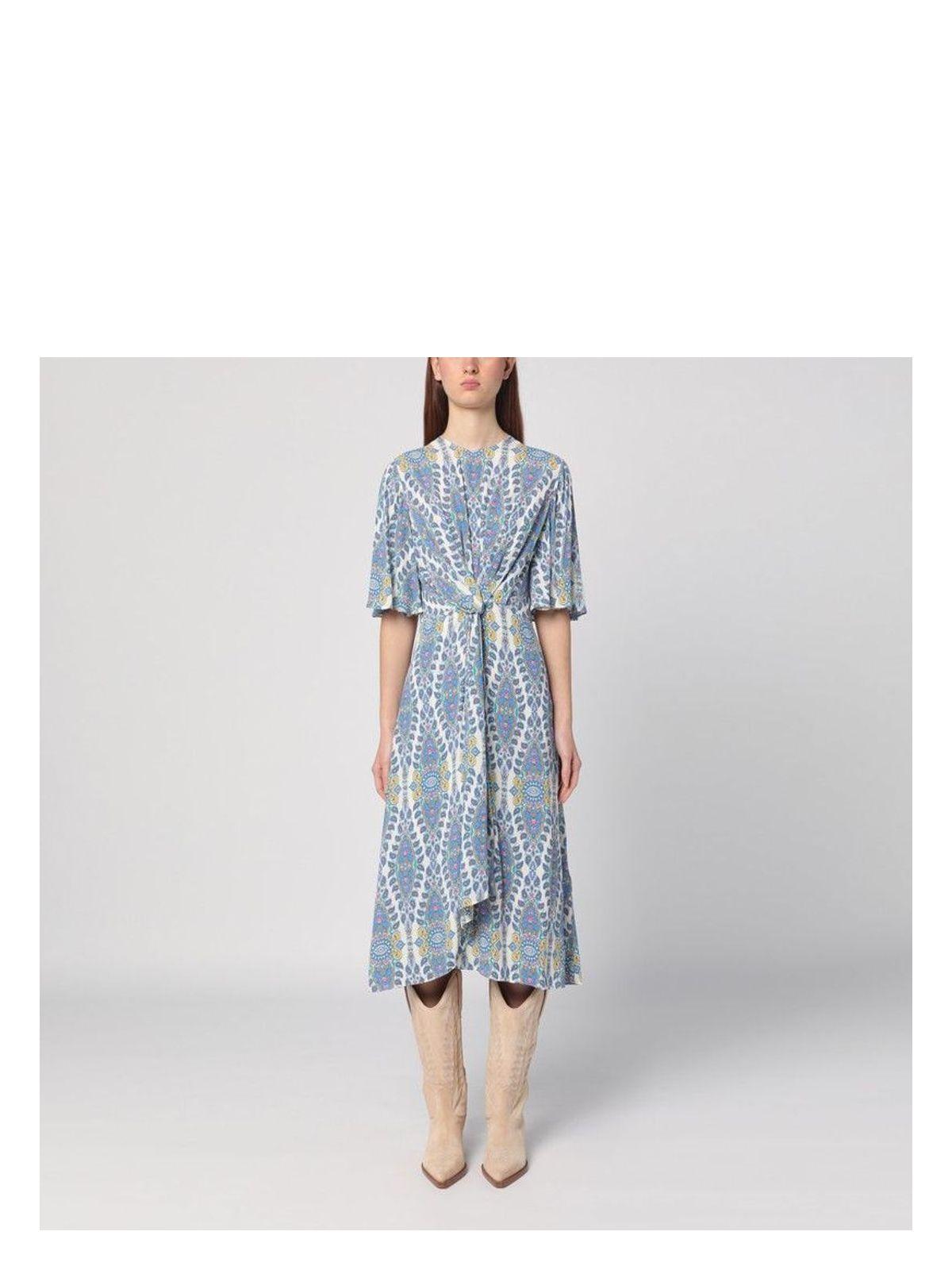 ワンピース ETRO FLARED MIDI DRESS WITH MULTI-COLOURED PRINT Etro Flared Midi Dress With Multi-Coloured Print in Blue | Lyst