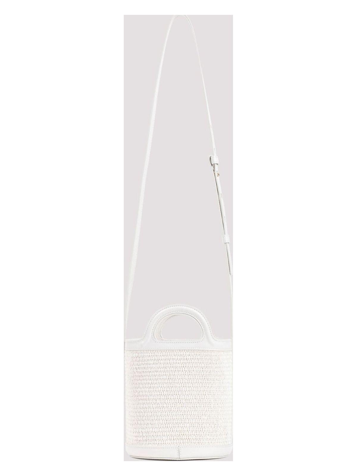 Marni Ivory Leather And Raffia Tropicalia Bucket Bag in