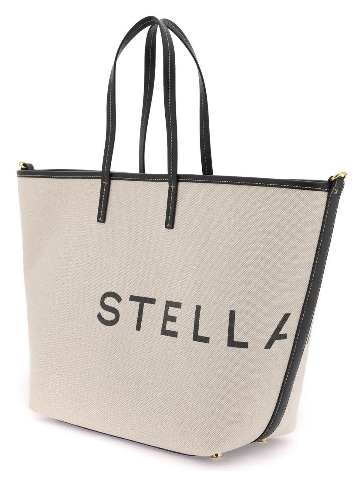 【STELLA MCCARTNEY】Ecru cotton-blend tote bag with logo Women Ecru and black SMC Canvas Large Tote Bag | Stella