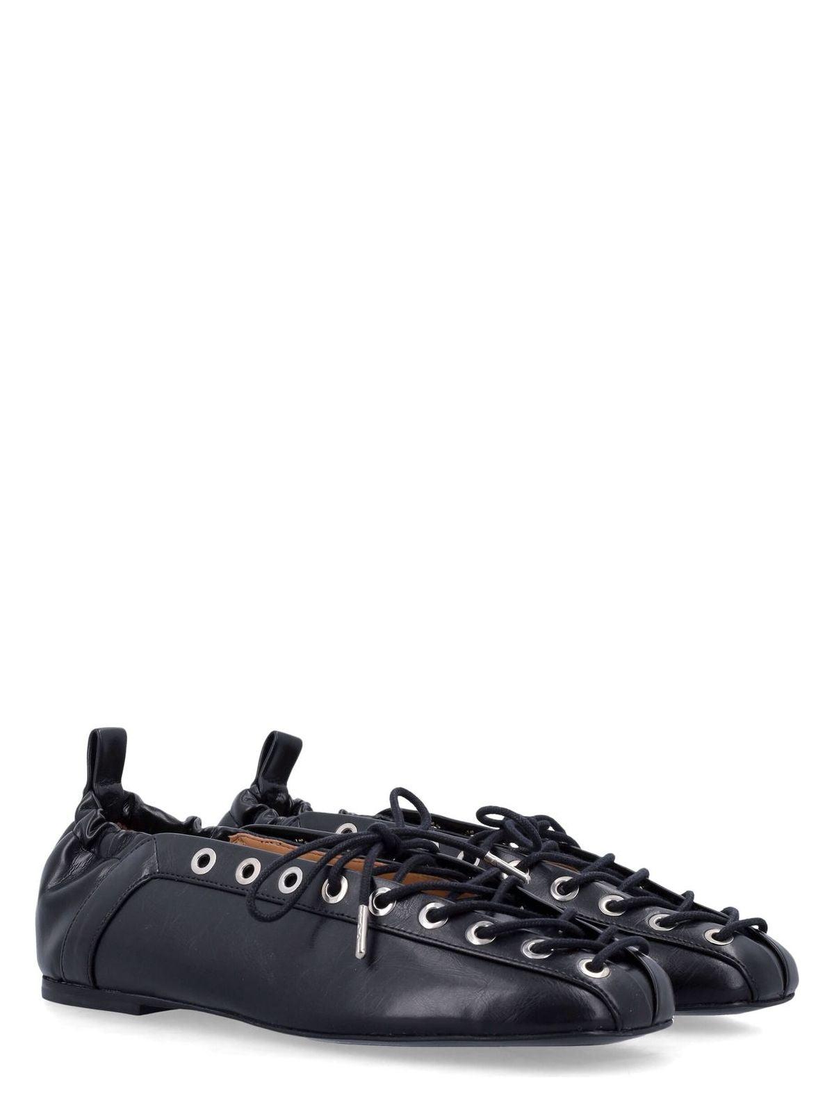 Ganni Oleatex Lace-Up Ballerinas in Black | Lyst