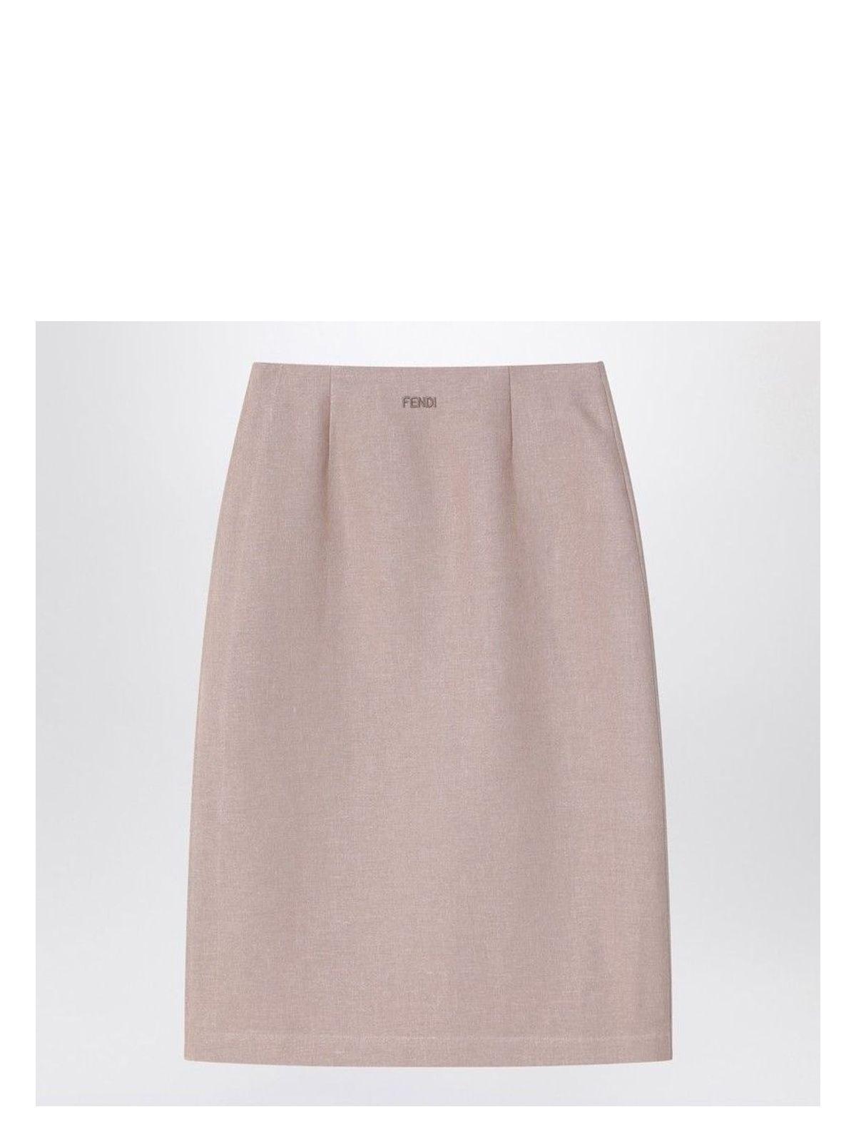 FENDI Linen skirt with side zip and slit ロゴ Skirt Linen Beige | Fendi