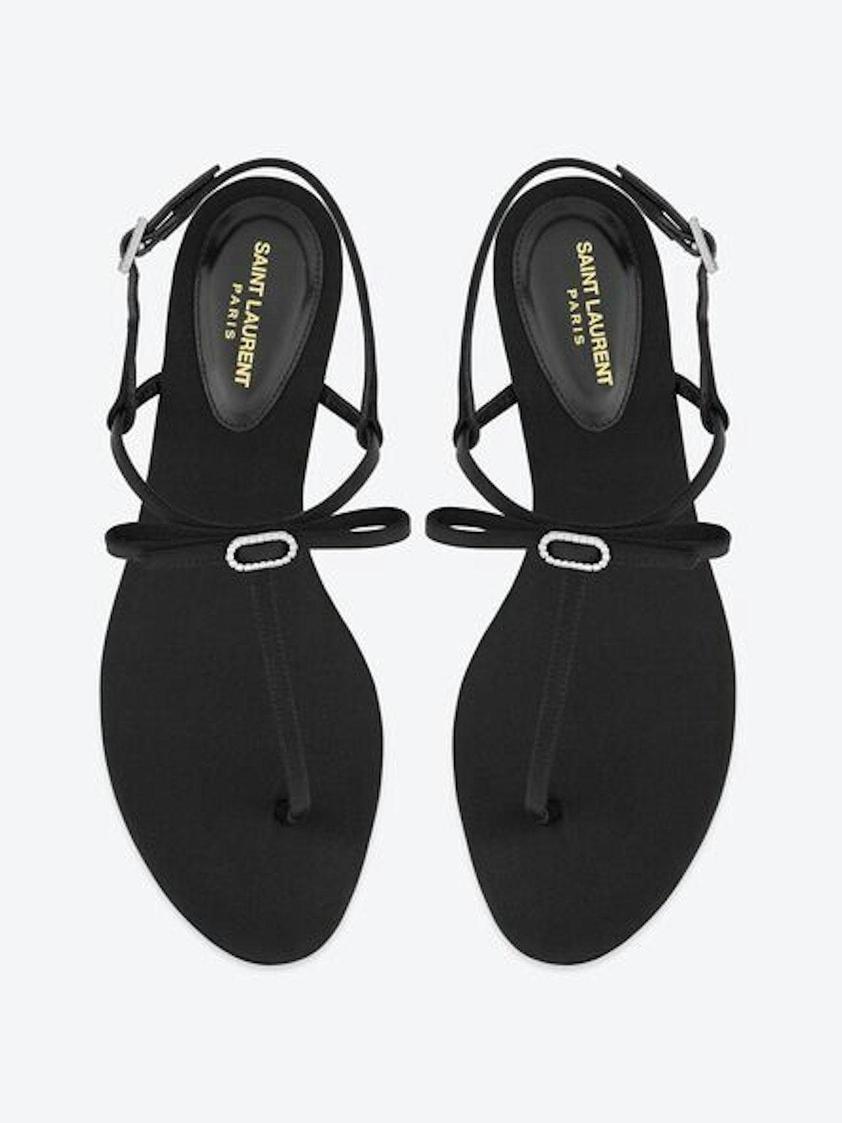 【Saint Laurent】JOTA SANDAL◆7634919QN00 Saint Laurent Jota Strappy YSL Ankle-Wrap Sandals - Bergdorf