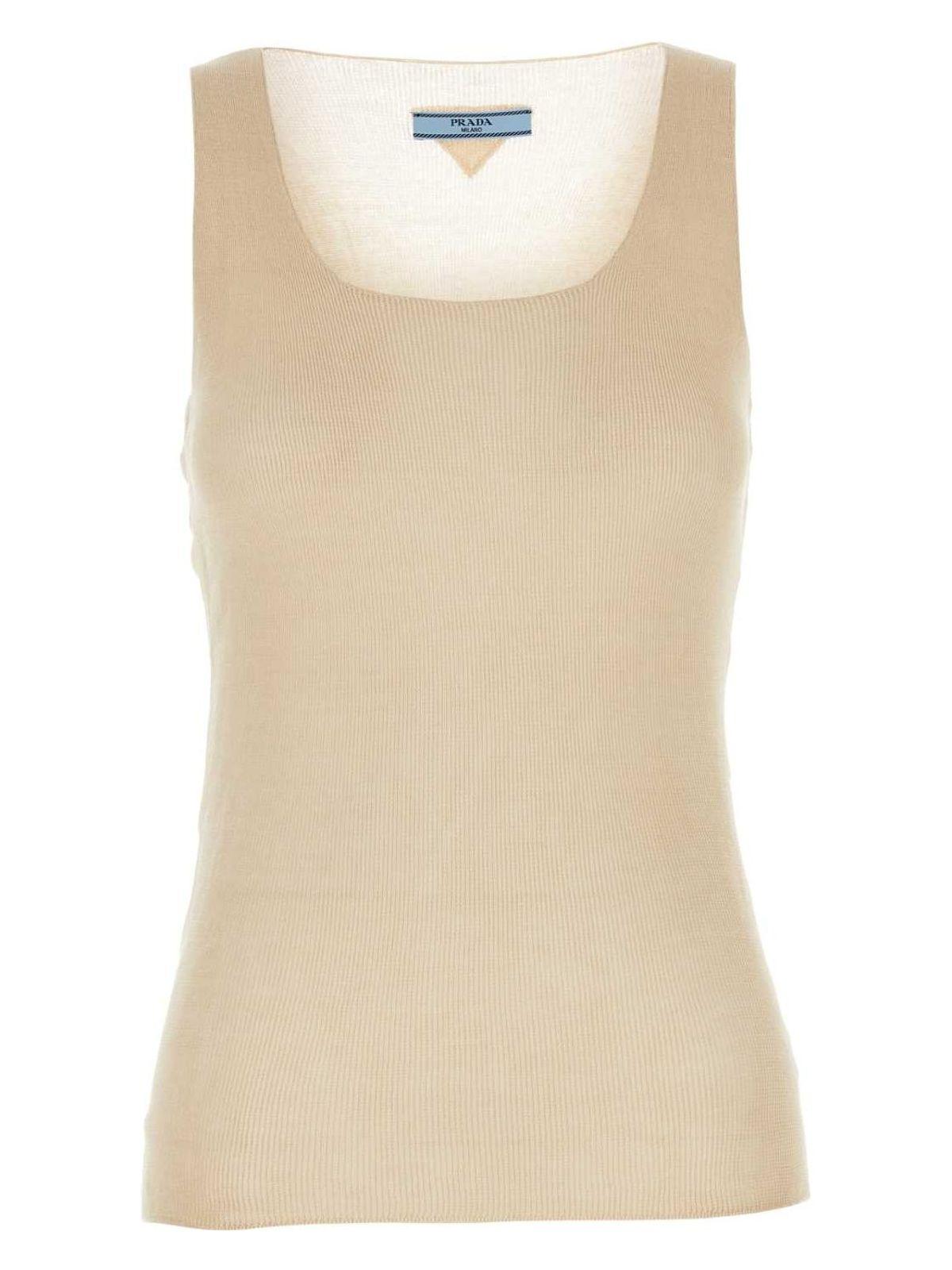 Tシャツ・カットソー PRADA SAND COTTON TANK TOP Prada Sand Cotton Tank Top in Natural | Lyst