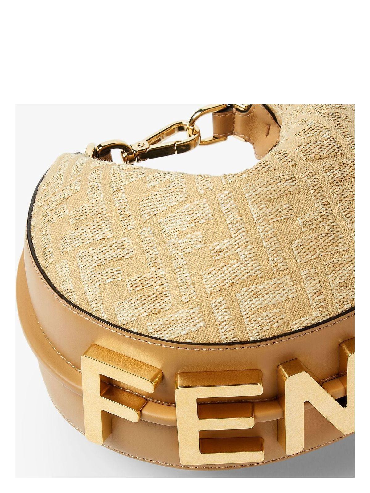 Fendi Jacquard Fabric Mini Graphy Hobo Bag With Raffia Ff in
