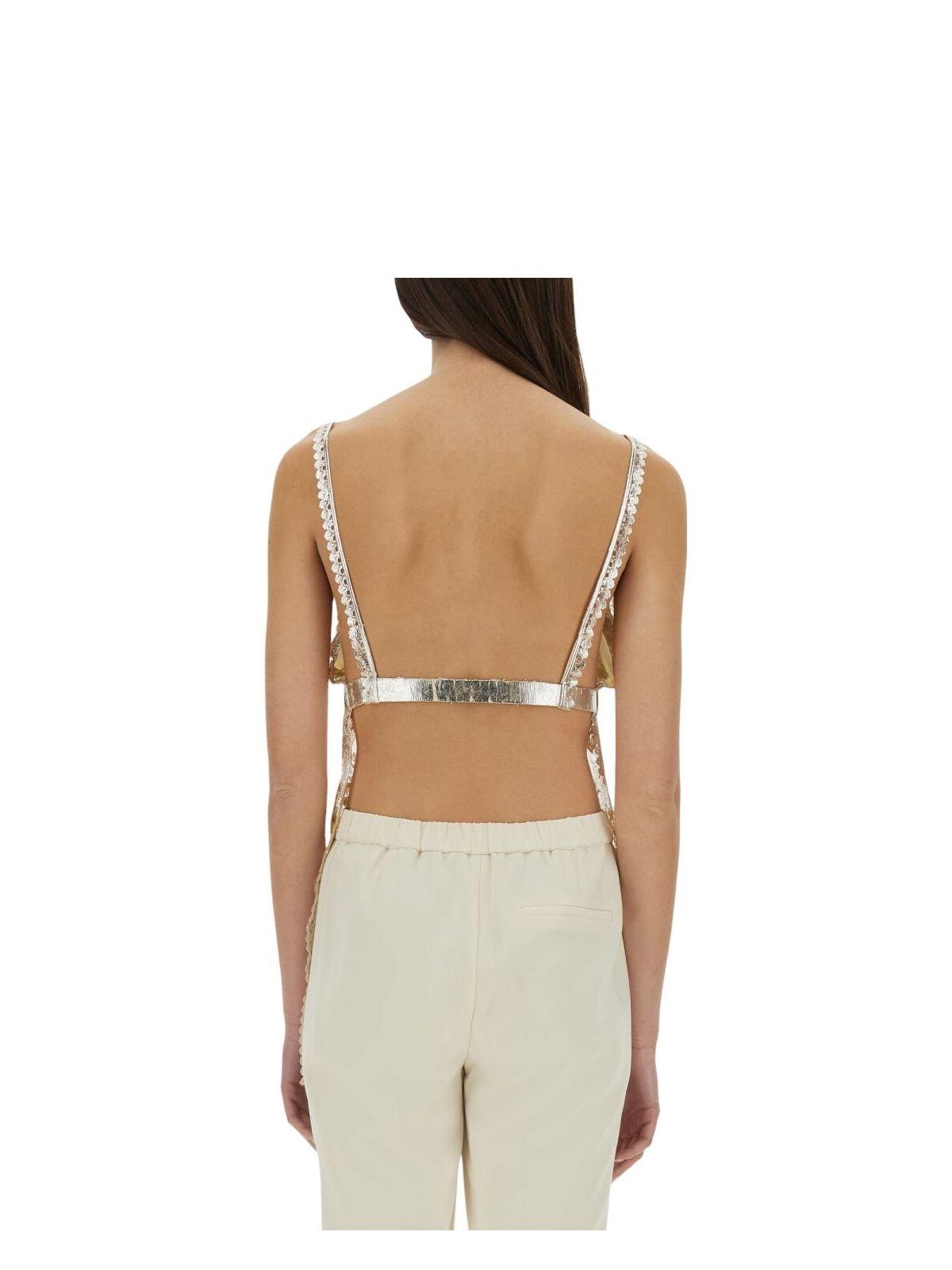 Rabanne Laminated Pleated Satin Top in Metallic | Lyst