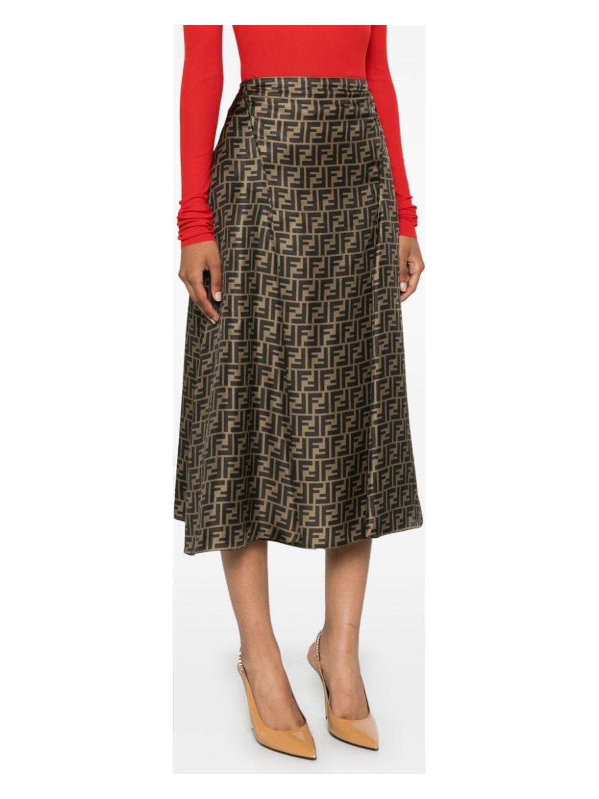 スカート FENDI FF SILK MIDI SKIRT Fendi Ff Silk Midi Skirt in Brown | Lyst