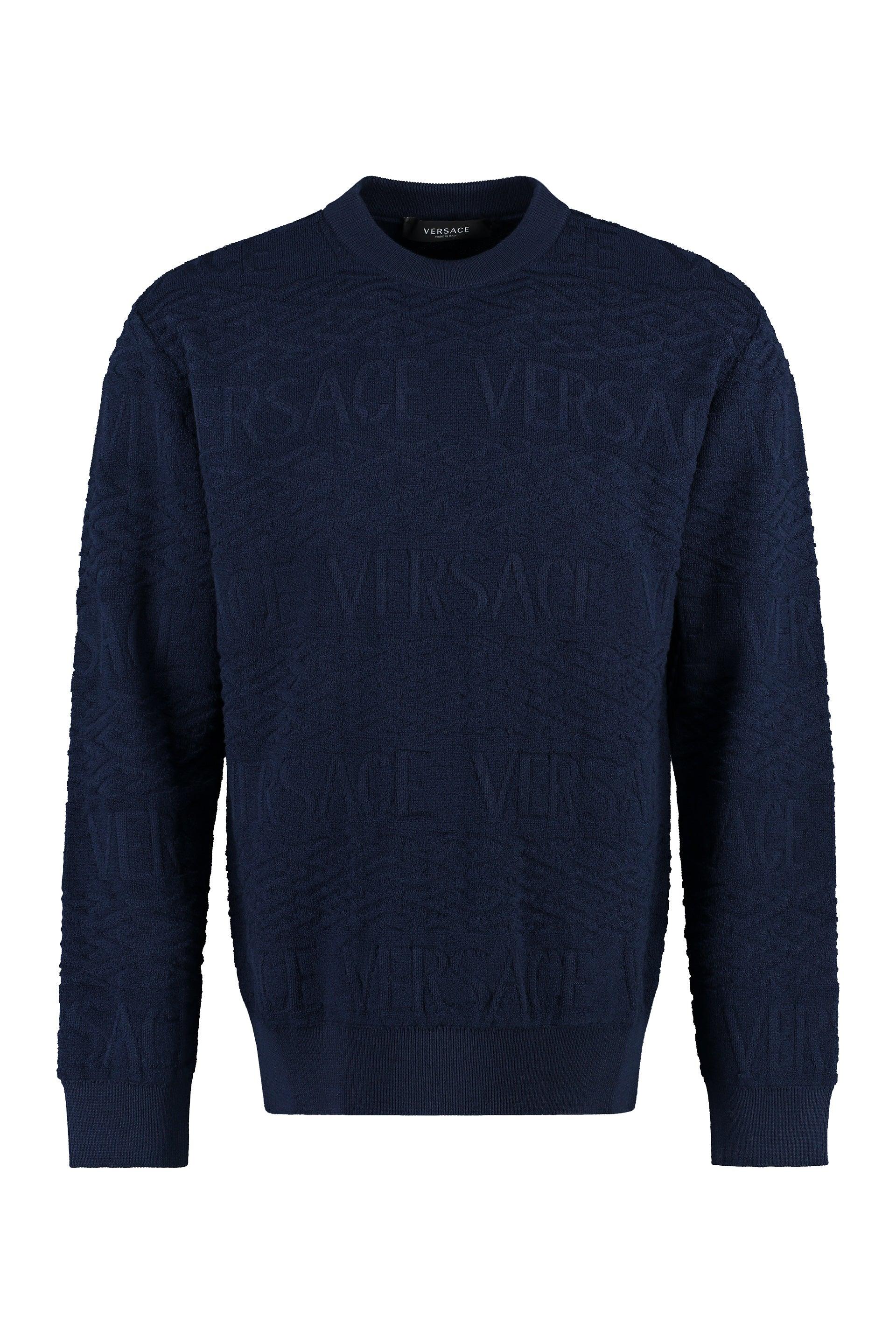 Versace Crew neck Wool Sweater in Blue for Men Lyst