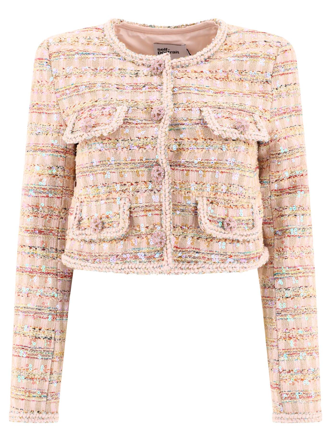 Self-Portrait Sequin Boucle Jacket in Natural | Lyst