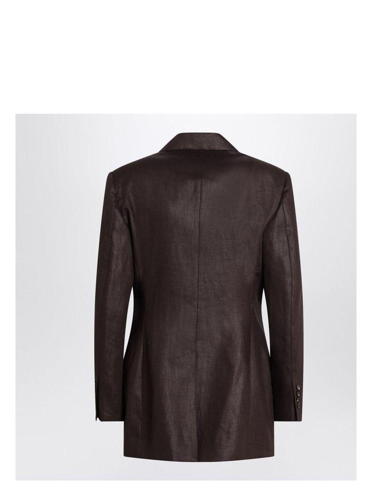 ジャケット Brunello Cucinelli Shiny Brown Linen Twill Jacket Brunello Cucinelli Shiny Linen Twill Jacket With Necklace In
