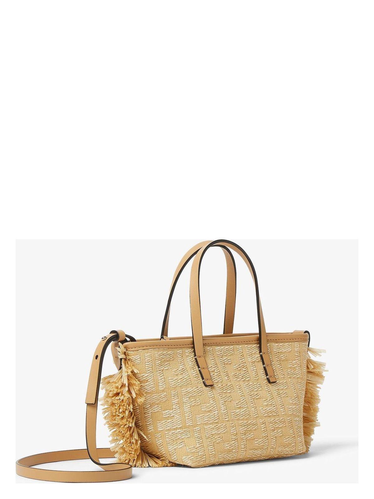 トートバッグ FENDI Embroidered Raffia Mini Roll Handbag Fendi Embroidered Raffia Mini Roll Handbag