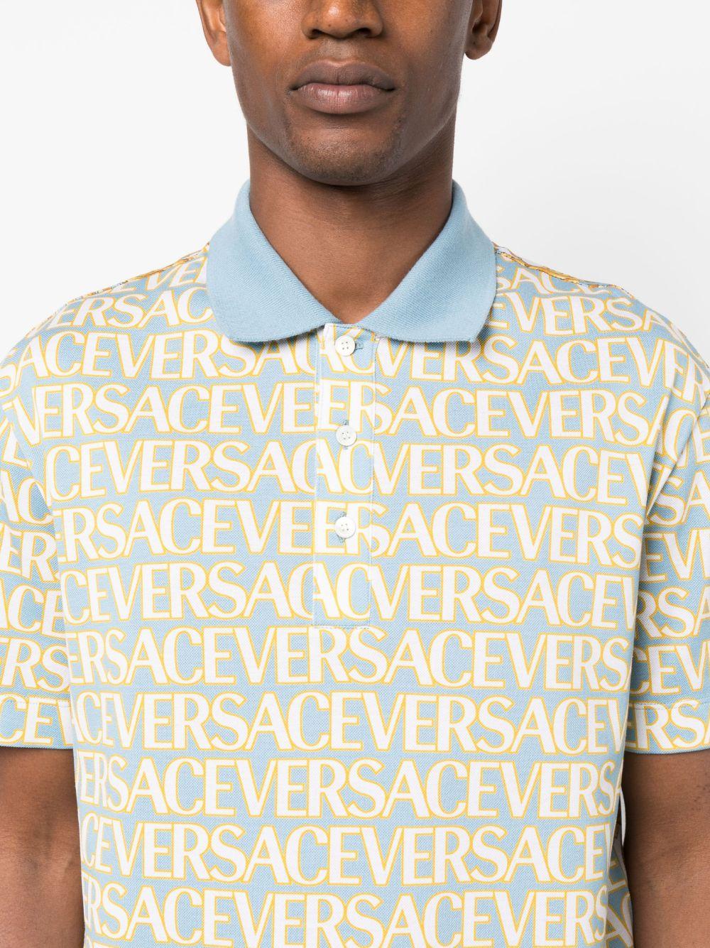 Versace Allover Short-sleeve Polo Shirt in Natural for Men | Lyst