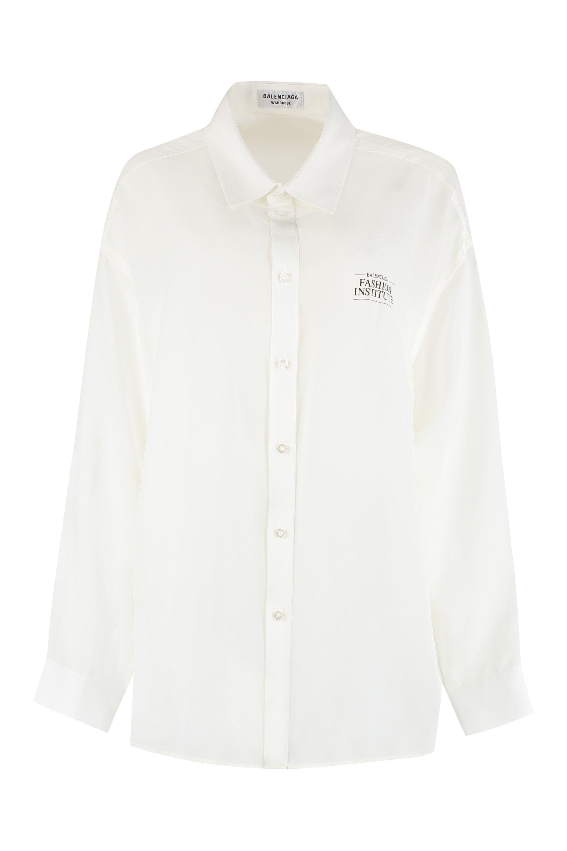 Balenciaga Logo Silk Shirt in White