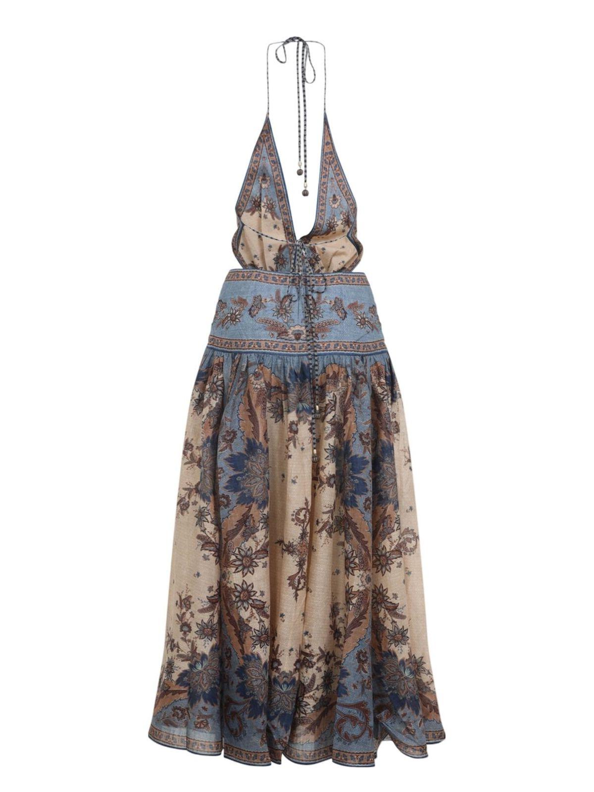 ワンピース ZIMMERMANN ASCENSION LINEN LONG DRESS Zimmermann - Ascension Plunge Printed linen dress Multicolor