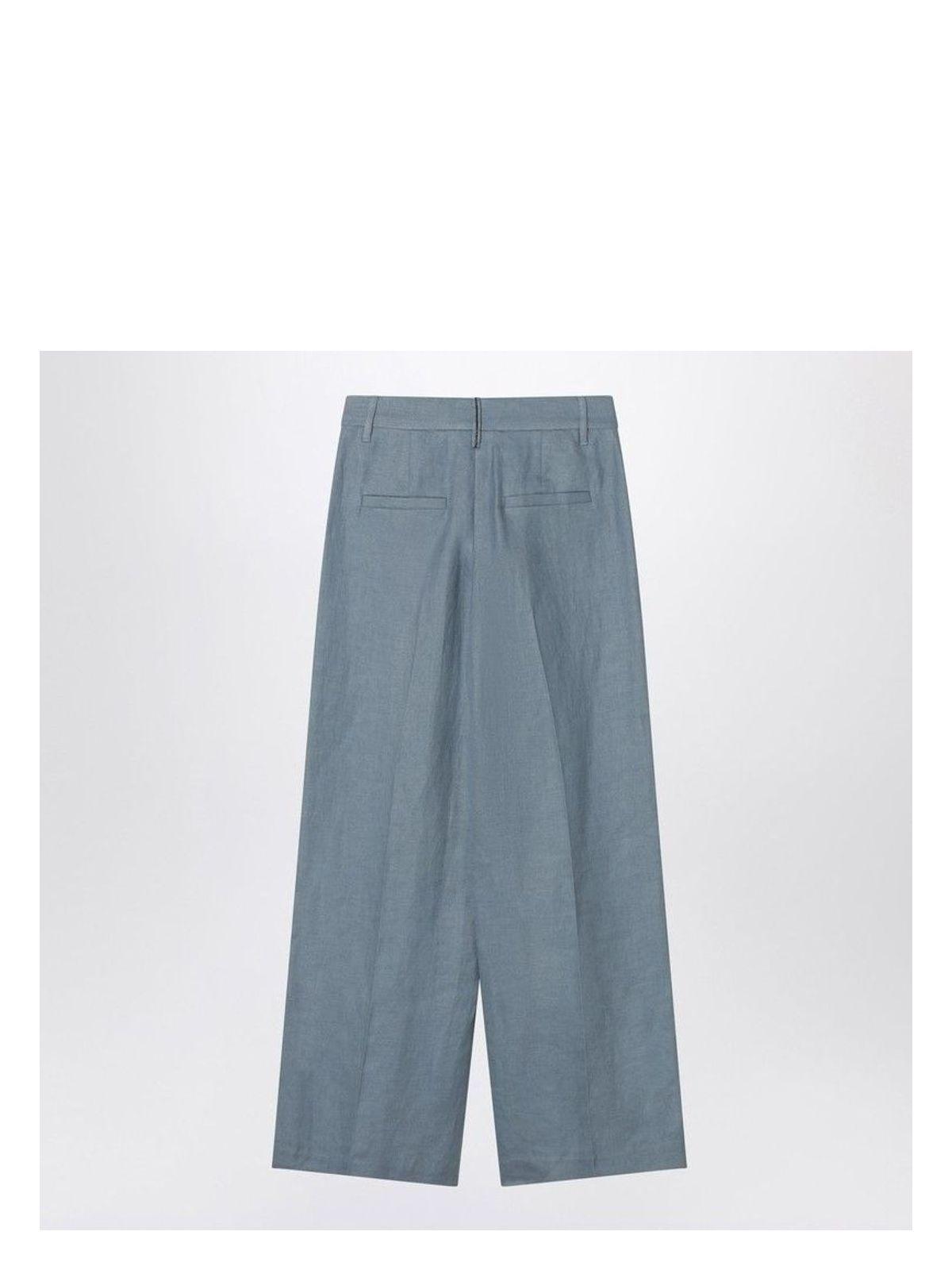 BRUNELLO CUCINELLI WIDE AVIO-COLORED TROUSERS IN LINEN BLEND