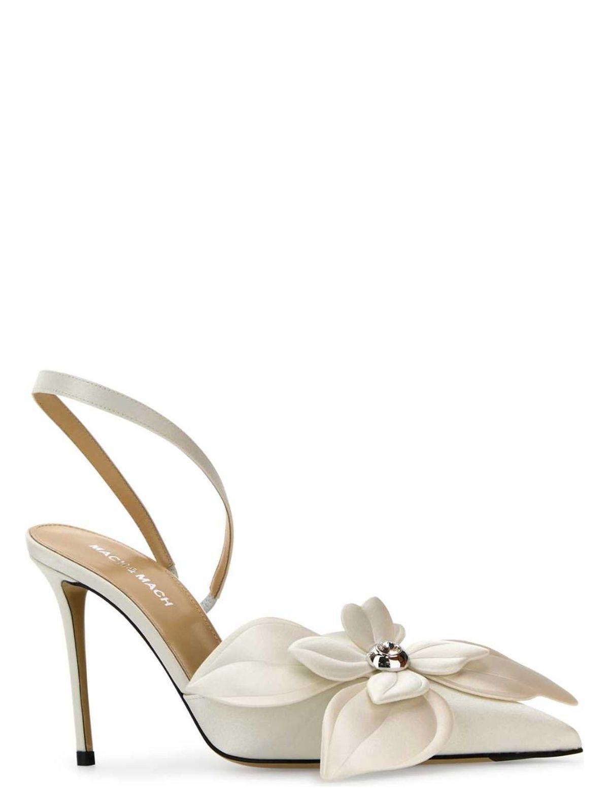 サンダル・ミュール MACH & MACH White satin Orchid pumps Mach & Mach Satin Orchid Pumps in White | Lyst